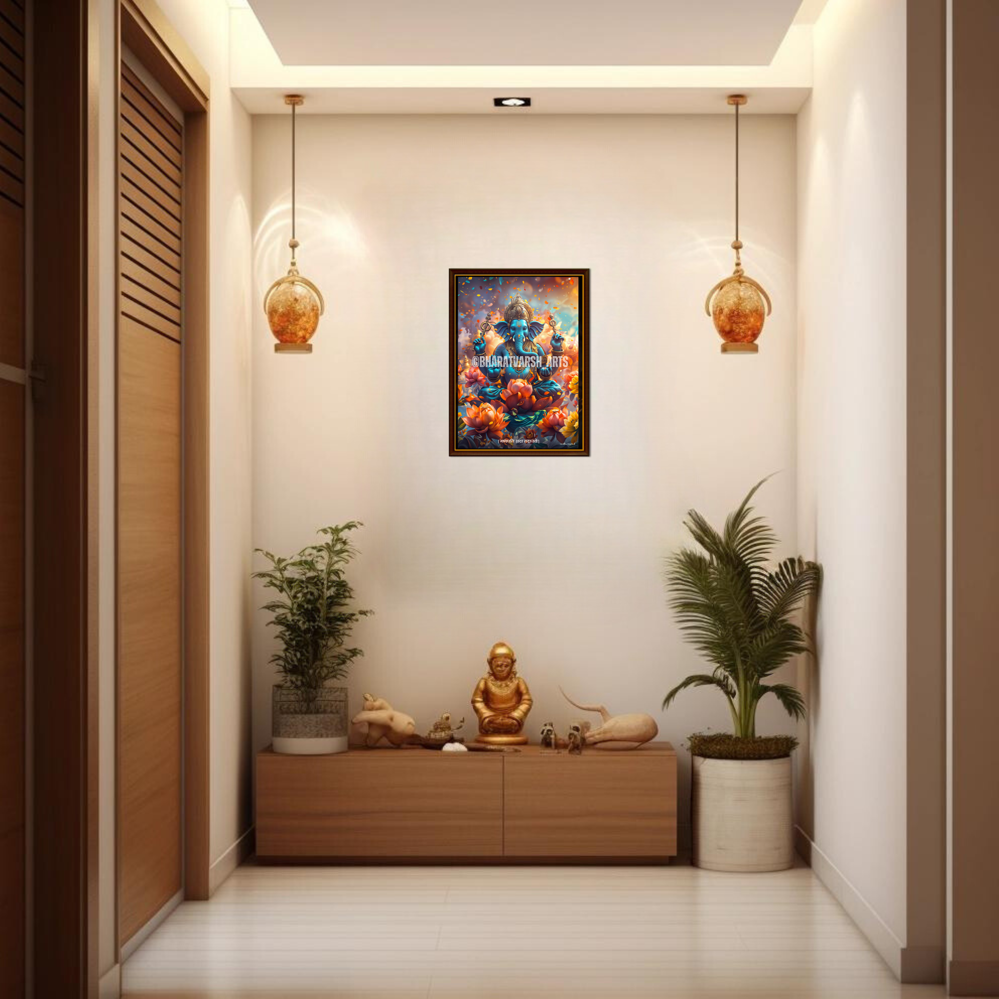 The 'गणपति सदा सहायते' Ganesha Poster | Portrait - 1 x 1.5 ft ( Premium Glossy ) - Bharatvarsh Arts--Wall Poster Sets - Buy Indian Spiritual, Mythology, Gods, Warrior Wall Art - For Living Room, Decor