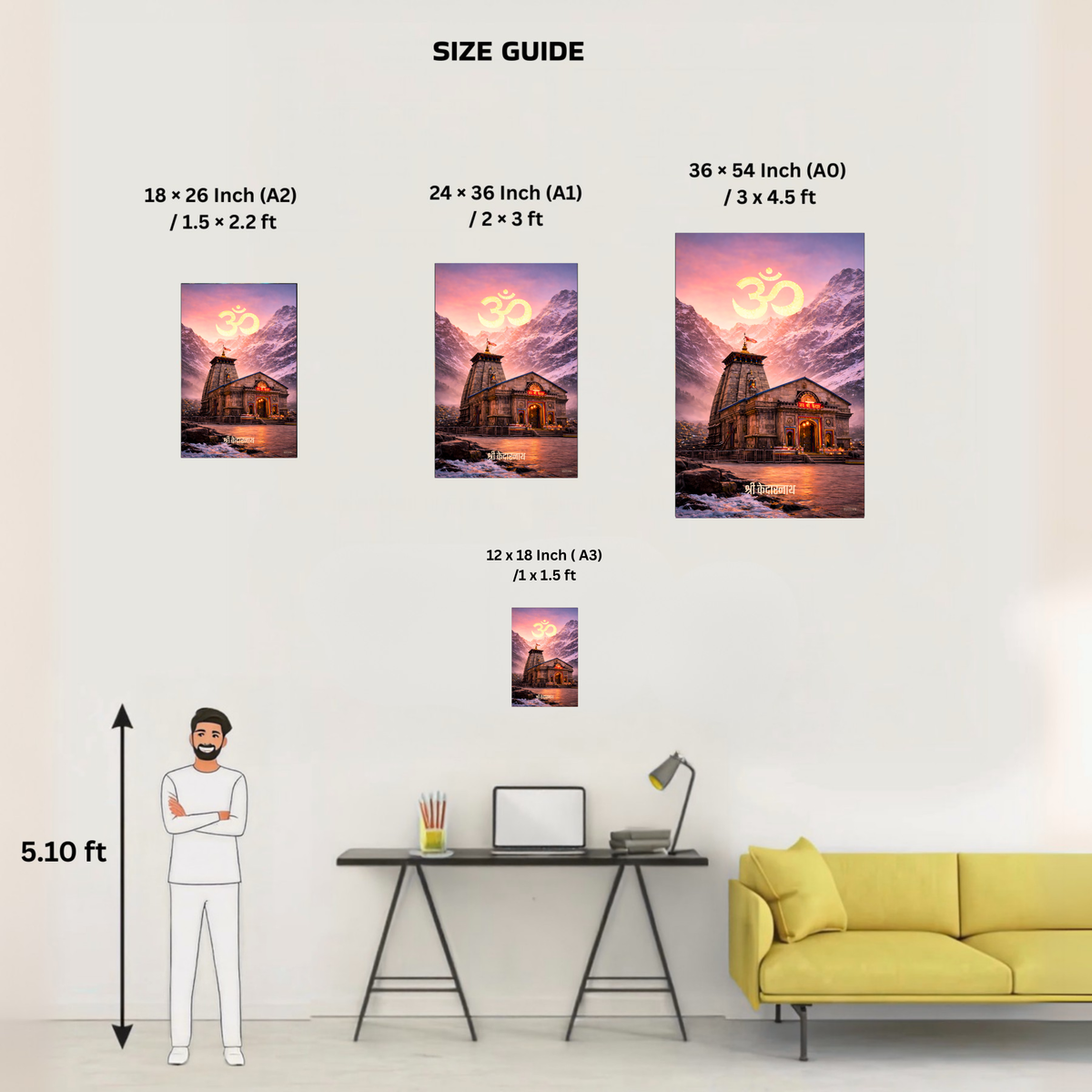 Kedarnath Temple Wall Poster – ‘श्री केदारनाथ’, Shiv, view 10 | Bharatvarsh Arts