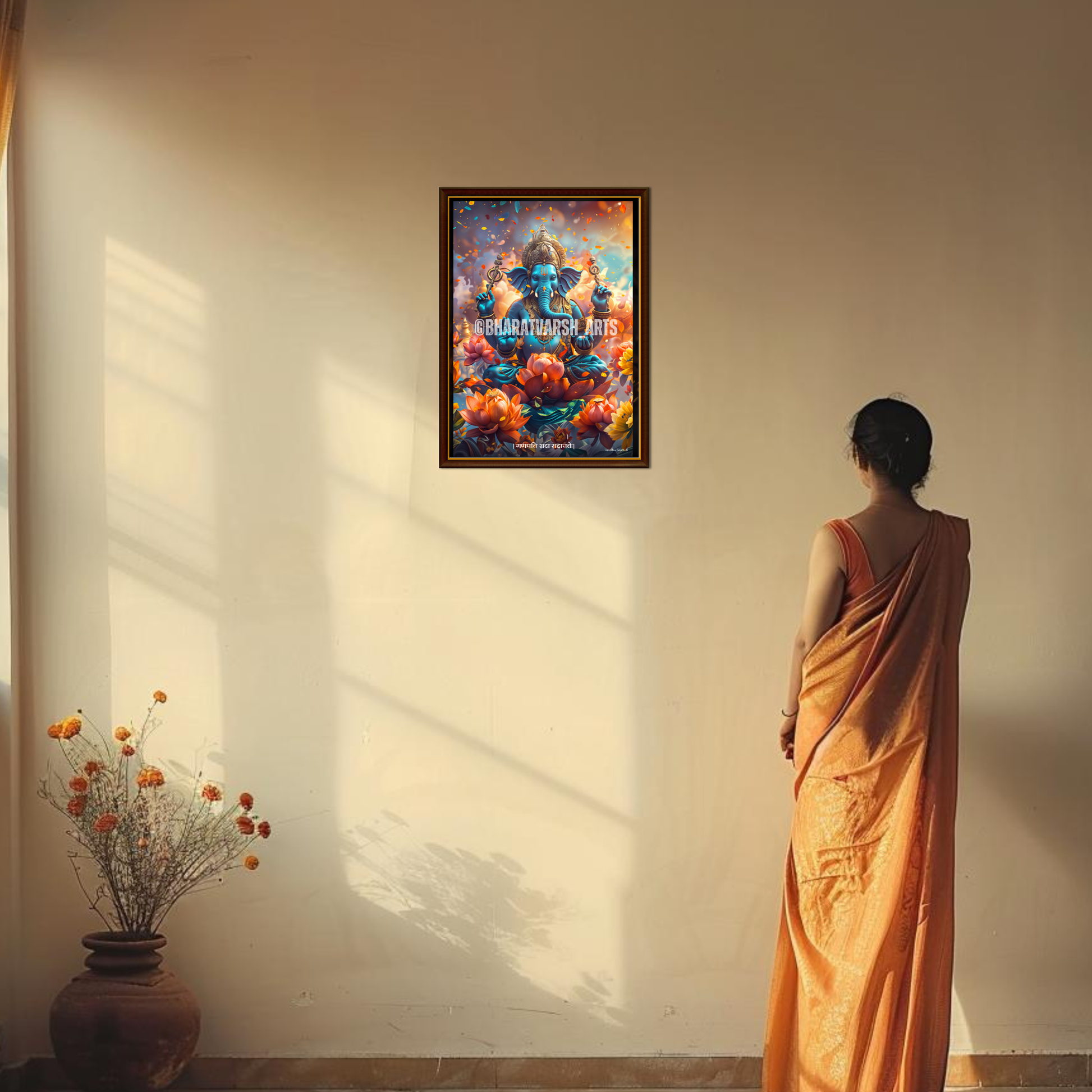 The 'गणपति सदा सहायते' Ganesha Poster | Portrait - 1 x 1.5 ft ( Premium Glossy ) - Bharatvarsh Arts--Wall Poster Sets - Buy Indian Spiritual, Mythology, Gods, Warrior Wall Art - For Living Room, Decor