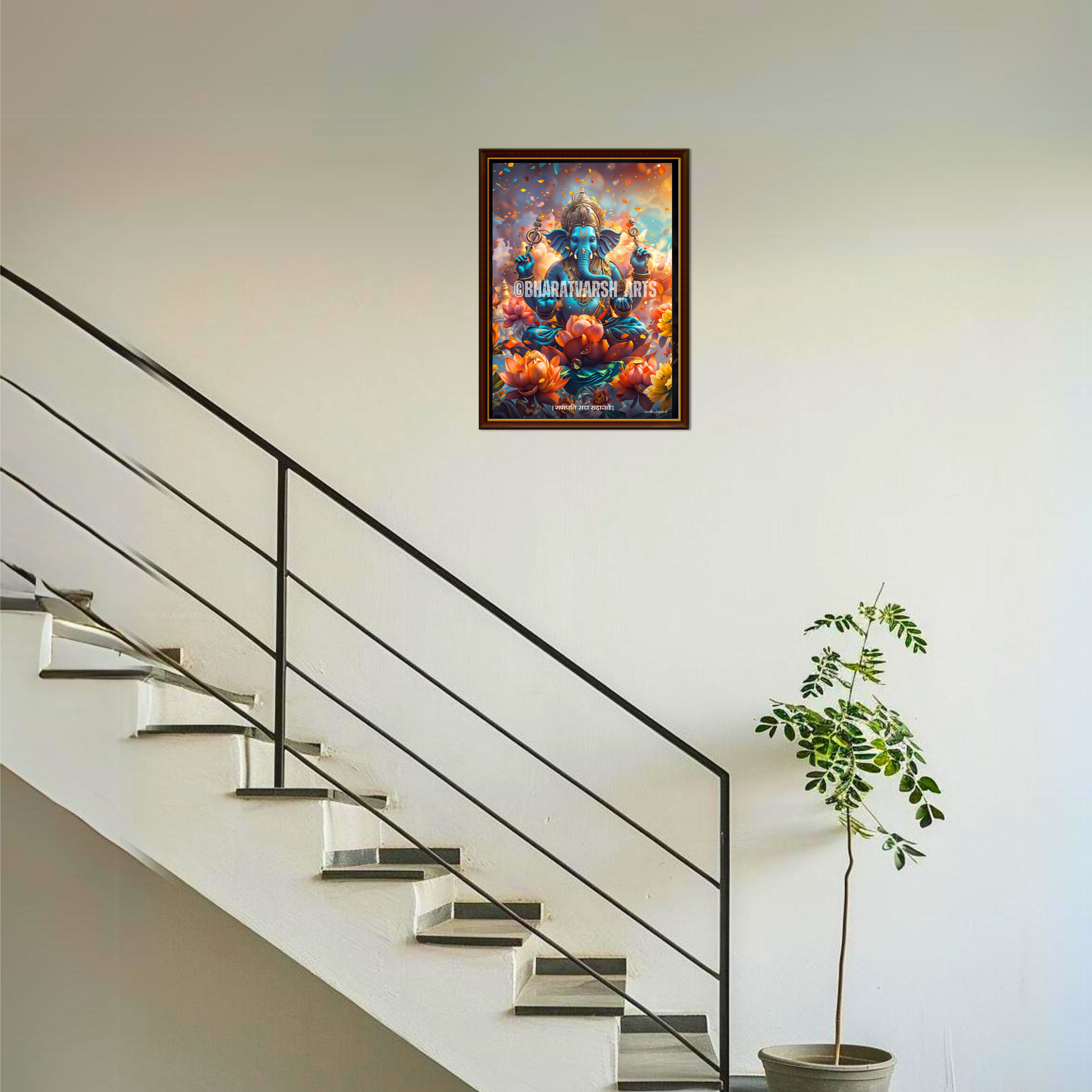 The 'गणपति सदा सहायते' Ganesha Poster | Portrait - 1 x 1.5 ft ( Premium Glossy ) - Bharatvarsh Arts--Wall Poster Sets - Buy Indian Spiritual, Mythology, Gods, Warrior Wall Art - For Living Room, Decor