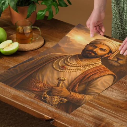 The Chatrapati Shivaji Maharaj and Lion Poster | 8K | Premium Glossy
