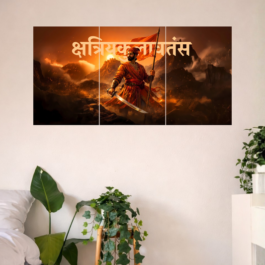 The 'क्षत्रियकुलावतंस' Chatrapati Shivaji Maharaj Epic 3 Panel SPLIT Poster | 8K | Premium Glossy