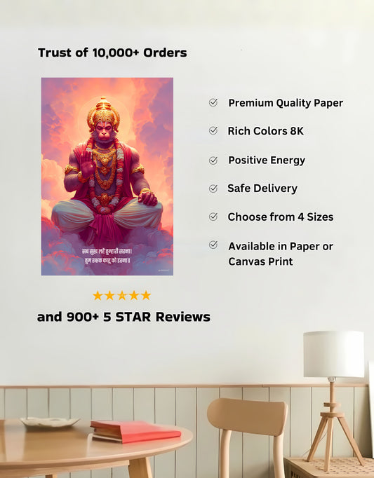 The 'सब सुख लहै तुम्हारी सरना' Peaceful Hanuman Premium Large Poster | 8K | Premium Glossy