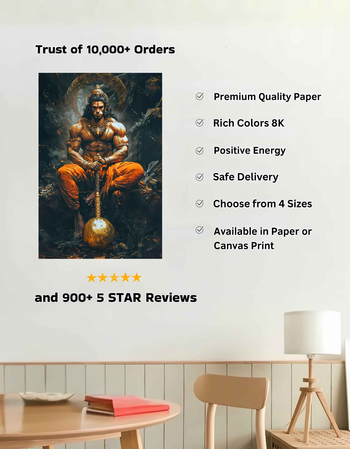Lord Hanuman Large Wall Poster – Bajrang Bali, view 3 | Bharatvarsh Arts