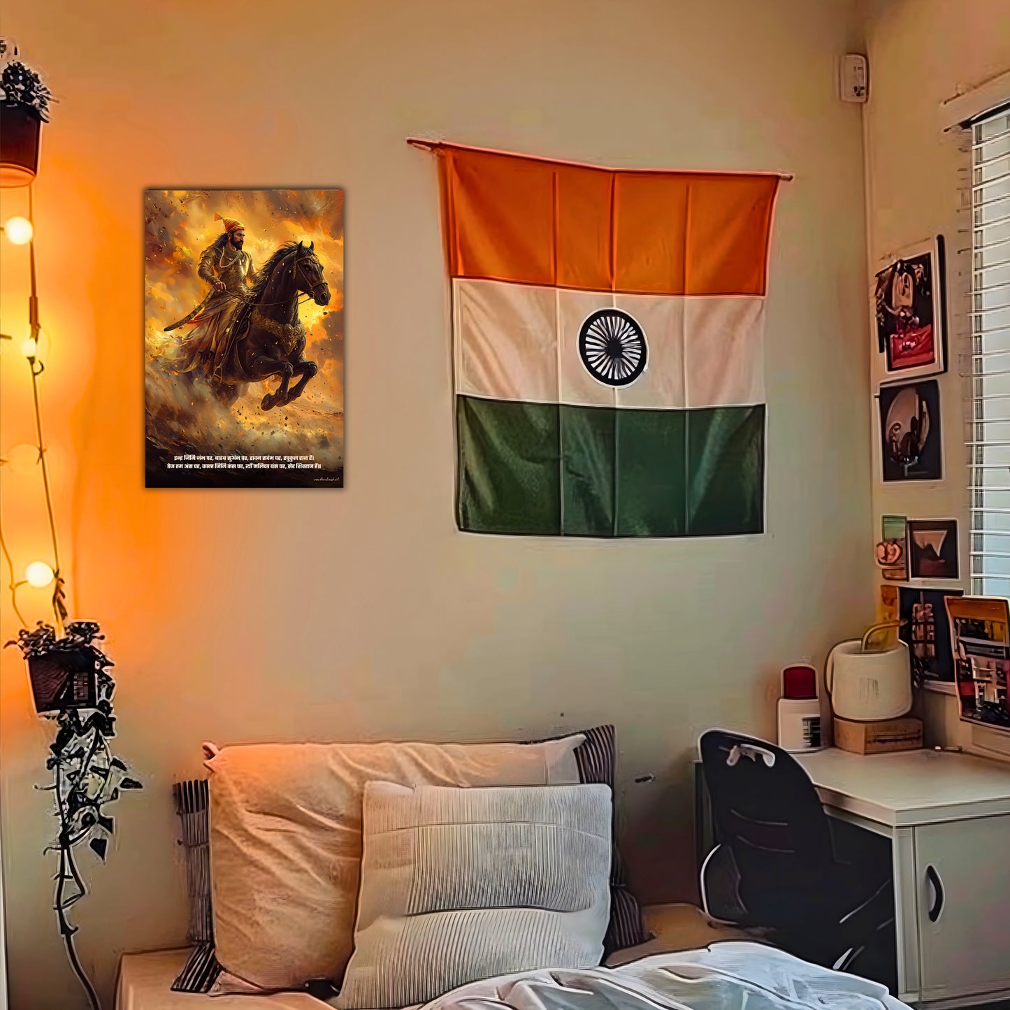 The "इन्द्र जिमि जंभ पर" Chatrapati Shivaji Maharaj Poster | 8K | Premium Glossy - Bharatvarsh Arts--Wall Poster Sets - Buy Indian Spiritual, Mythology, Gods, Warrior Wall Art - For Living Room, Decor
