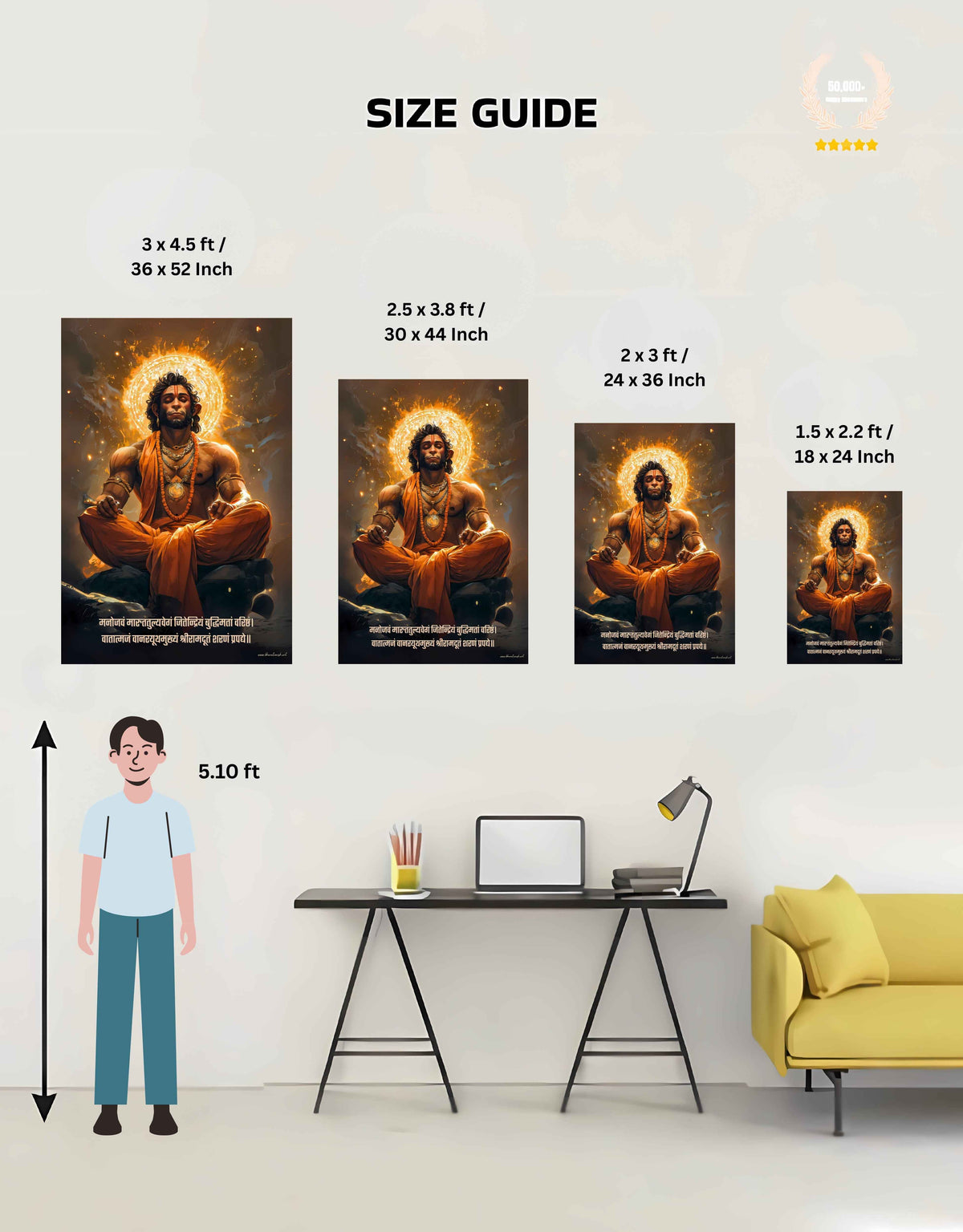 The 'मनोजवं मारुततुल्यवेगं' Hanuman Meditation Large Poster | 8K | Premium Glossy