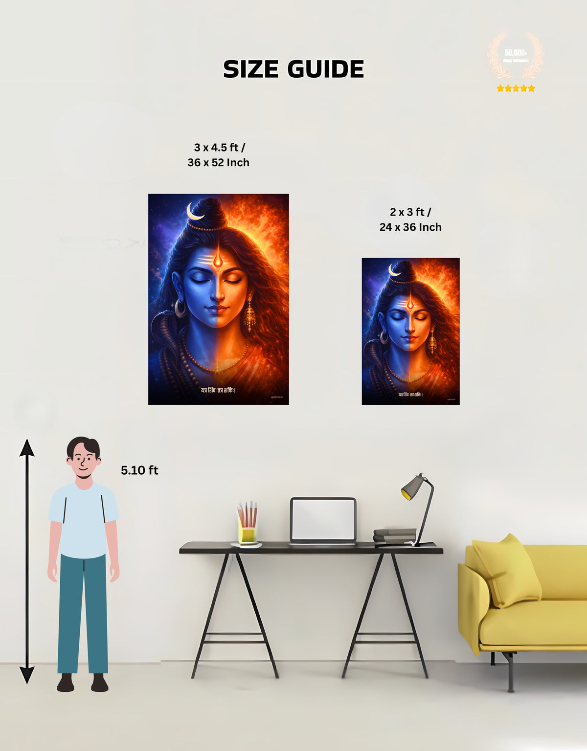 Shiv Parvati Large Wall Poster – ‘यत्र शिवः तत्र शक्तिः’, Shakti, view 4 | Bharatvarsh Arts