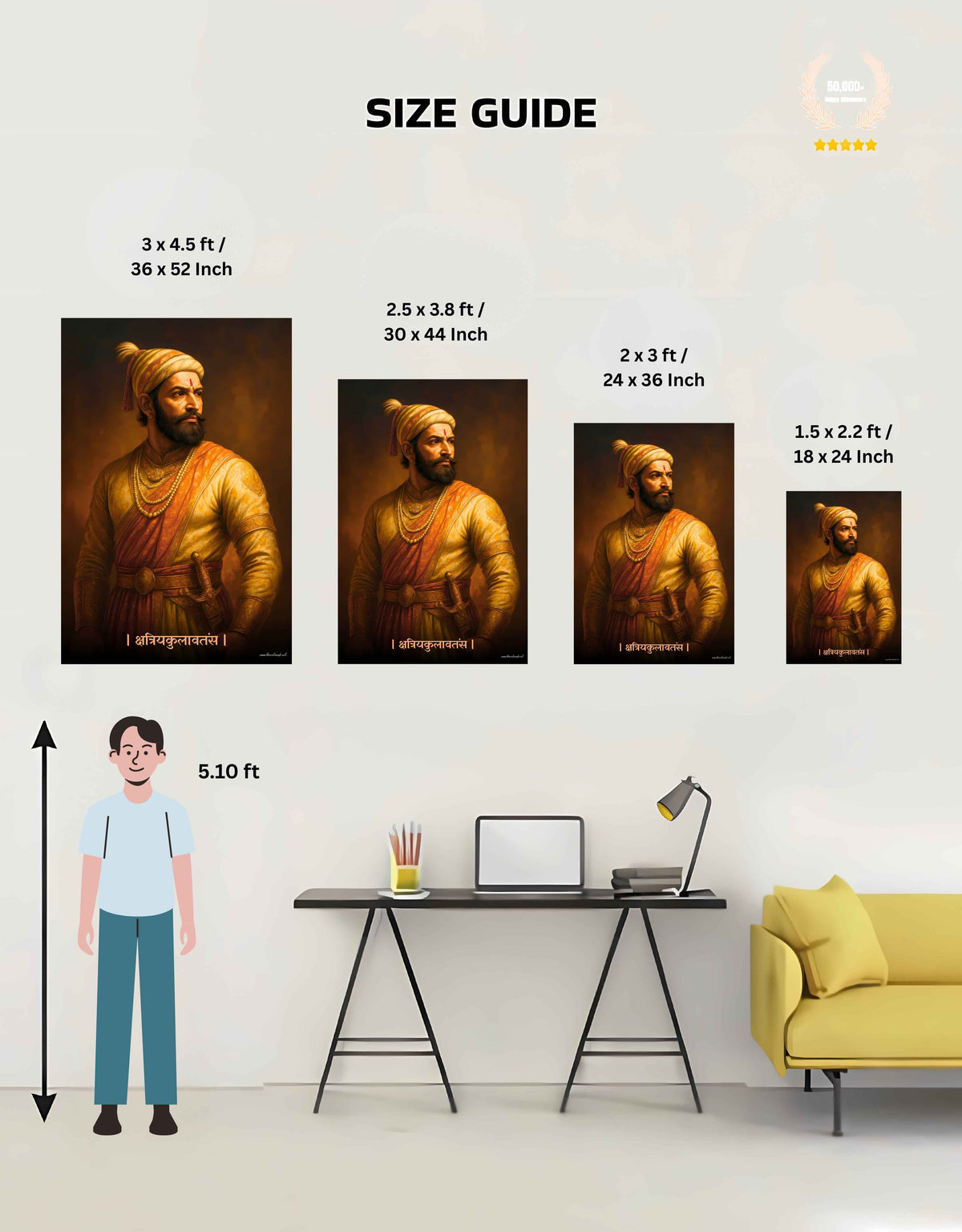 Chhatrapati Shivaji Maharaj Large Wall Poster – ‘क्षत्रियकुलावतंस’, view 5 | Bharatvarsh Arts