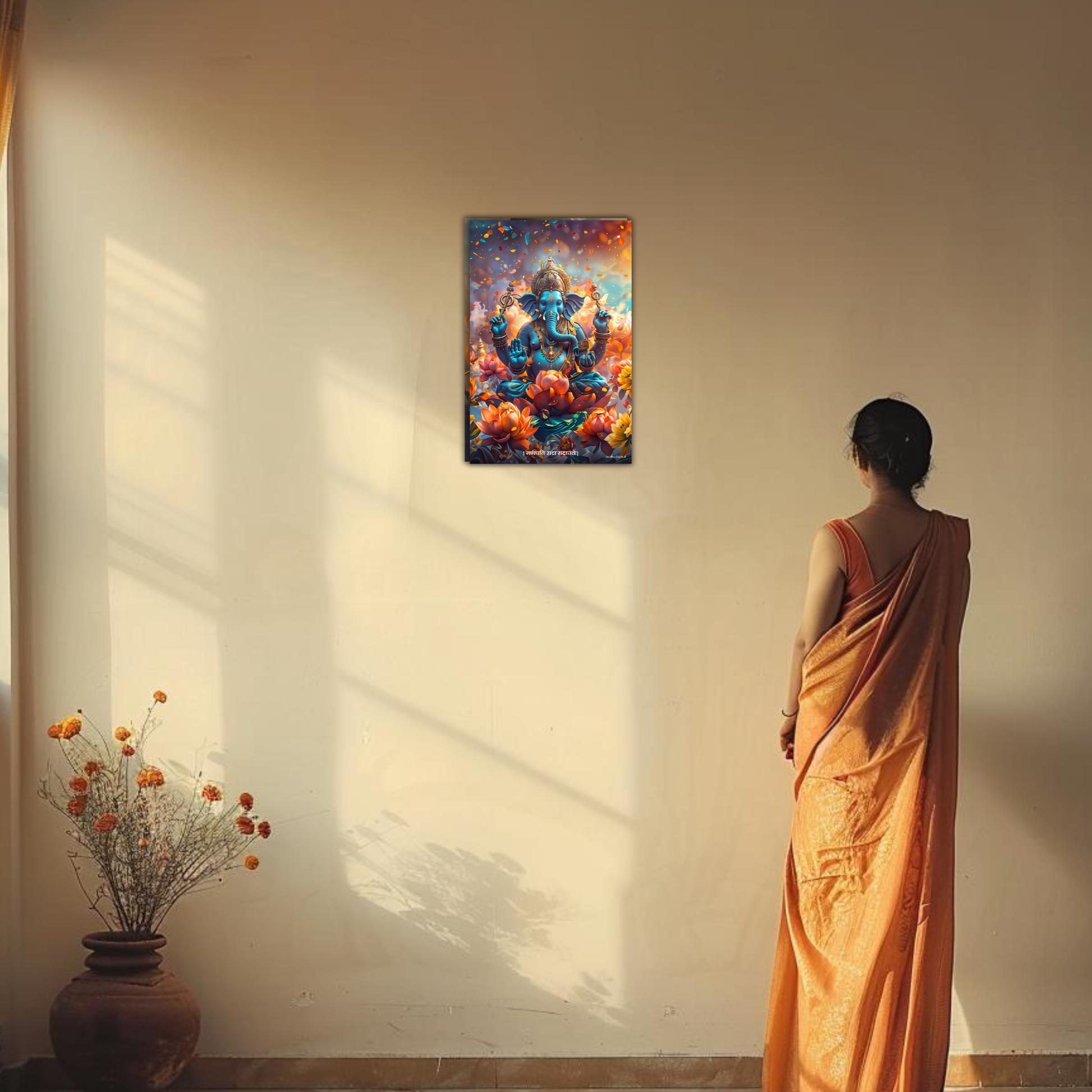 The 'गणपति सदा सहायते' Ganesha Poster | Portrait - 1 x 1.5 ft ( Premium Glossy ) - Bharatvarsh Arts--Wall Poster Sets - Buy Indian Spiritual, Mythology, Gods, Warrior Wall Art - For Living Room, Decor