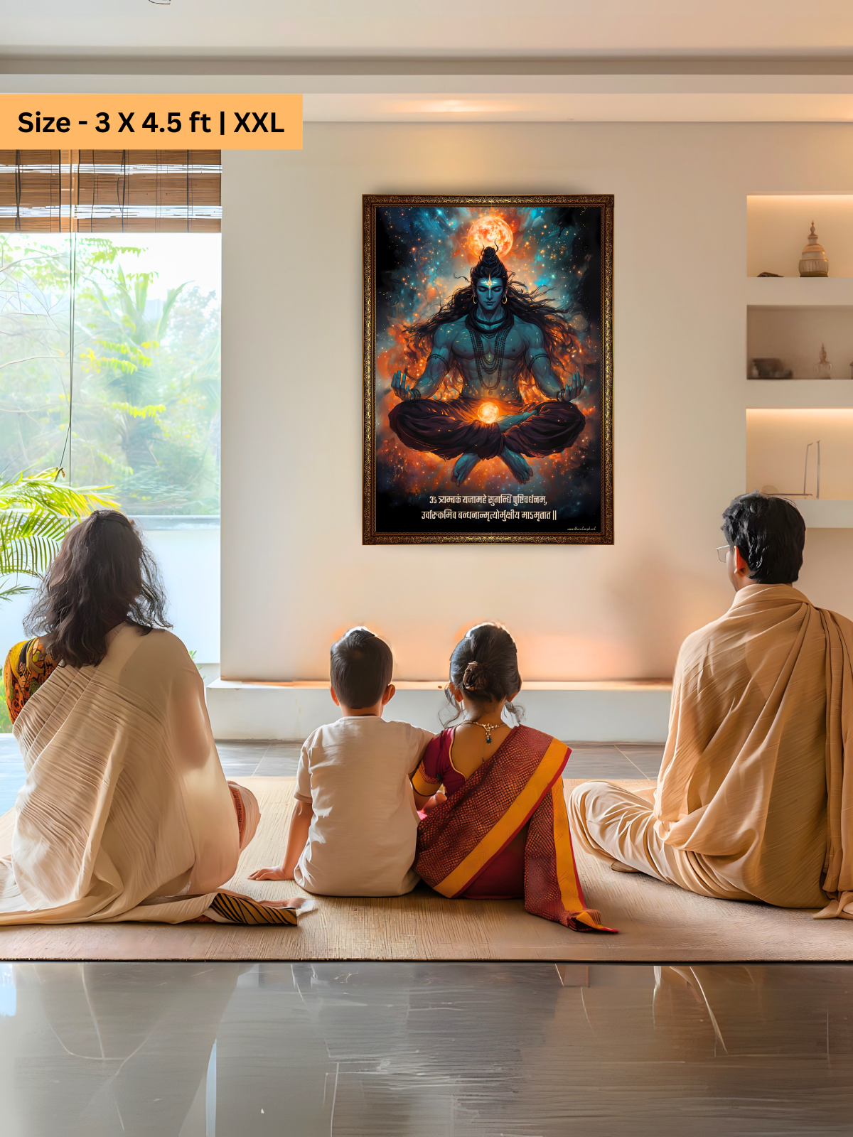 The "ॐ त्र्यम्बकं यजामहे " Lord Shiva Wall Frame | Premium Quality - Bharatvarsh Arts--Wall Poster Sets - Buy Indian Spiritual, Mythology, Gods, Warrior Wall Art - For Living Room, Decor