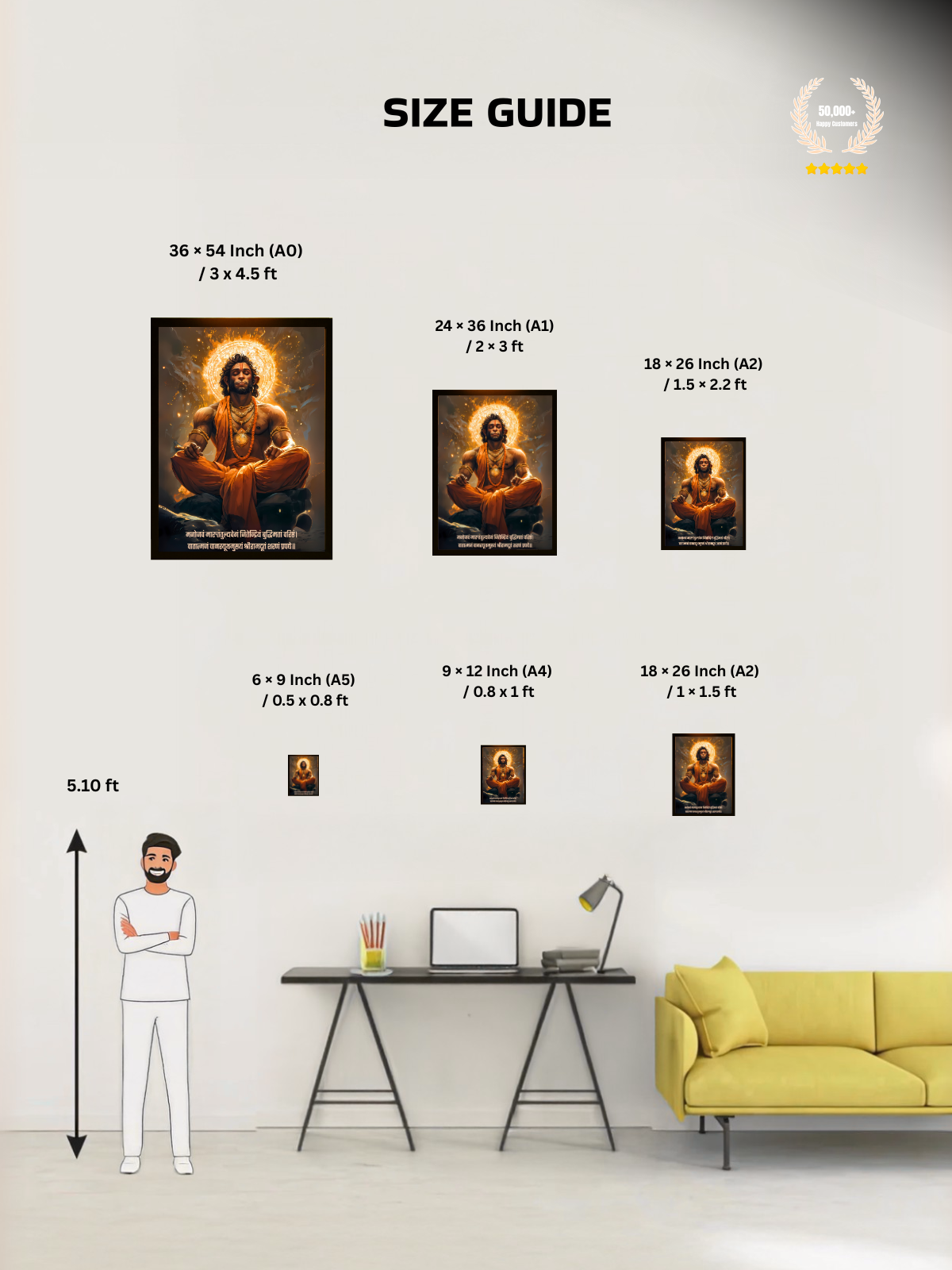 Lord Hanuman Wall Frame – ‘मनोजवं मारुततुल्यवेगं’, Meditation, view 5 | Bharatvarsh Arts