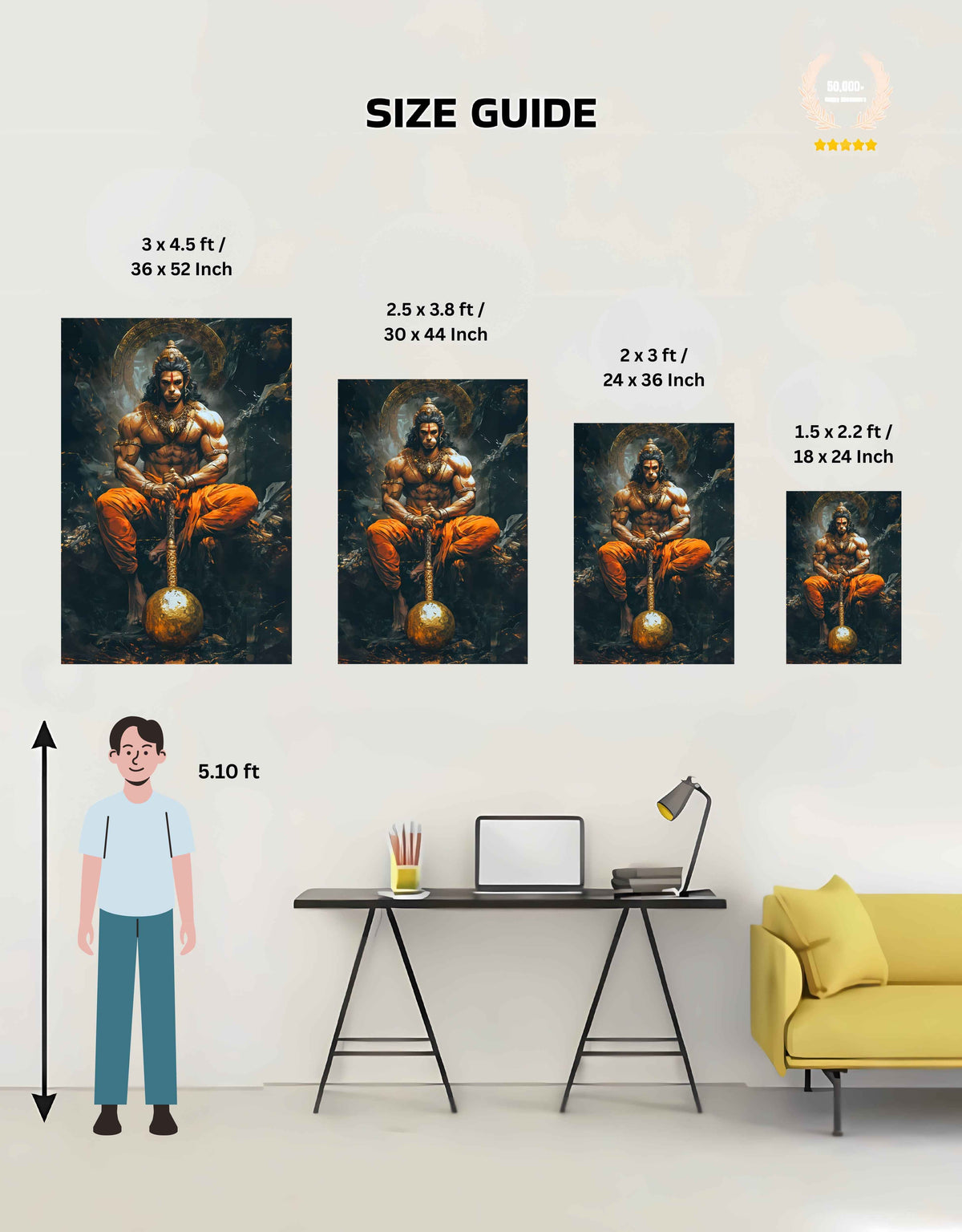 Lord Hanuman Large Wall Poster – Bajrang Bali, view 5 | Bharatvarsh Arts