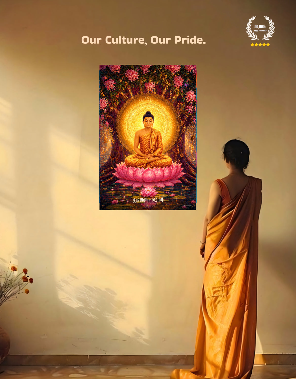 Gautam Buddha Large Wall Poster – ‘बुद्धं शरणं गच्छामि’, Peaceful, view 5 | Bharatvarsh Arts