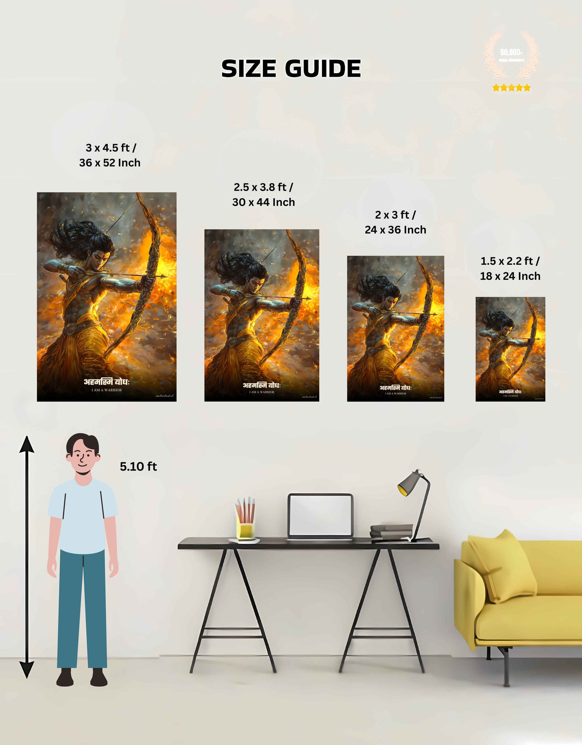 Prabhu Shree Ram Large Wall Poster – ‘अहमस्मि योधः’, Warrior, view 5 | Bharatvarsh Arts