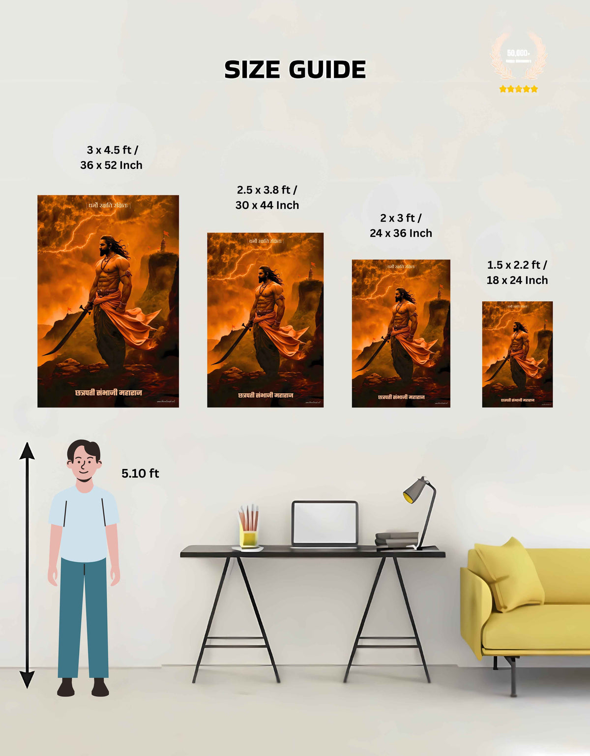 Chhatrapati Sambhaji Maharaj Large Wall Poster – ‘धर्मो रक्षति रक्षितः’, view 5 | Bharatvarsh Arts