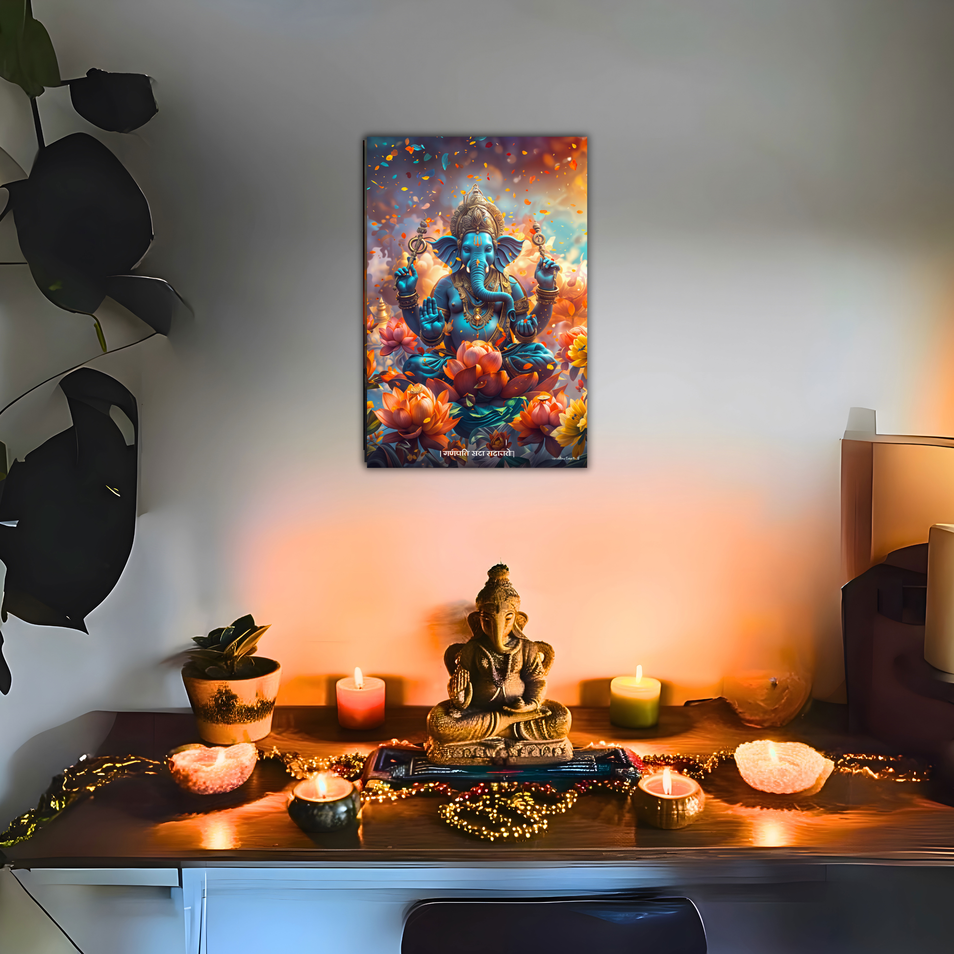 The 'गणपति सदा सहायते' Ganesha Poster | Portrait - 1 x 1.5 ft ( Premium Glossy ) - Bharatvarsh Arts--Wall Poster Sets - Buy Indian Spiritual, Mythology, Gods, Warrior Wall Art - For Living Room, Decor