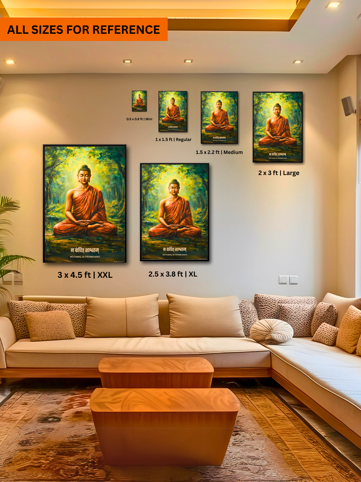 The "न कंचित् शाश्वतम्" Gautam Buddha Wall Frame | Premium Quality - Bharatvarsh Arts--Wall Poster Sets - Buy Indian Spiritual, Mythology, Gods, Warrior Wall Art - For Living Room, Decor