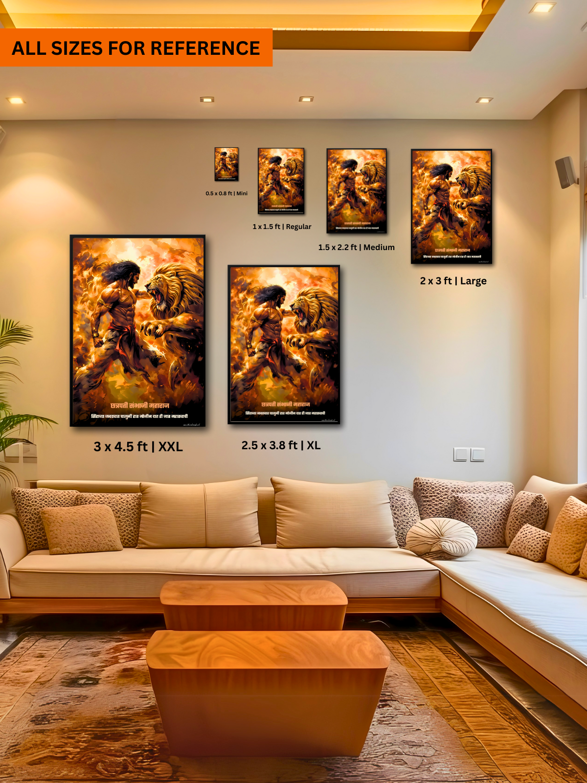 The 'सिंहाच्या जबड्यात घालुनी हात' Chatrapati Sambhaji Maharaj Wall Frame | Premium Quality - Bharatvarsh Arts--Wall Poster Sets - Buy Indian Spiritual, Mythology, Gods, Warrior Wall Art - For Living Room, Decor