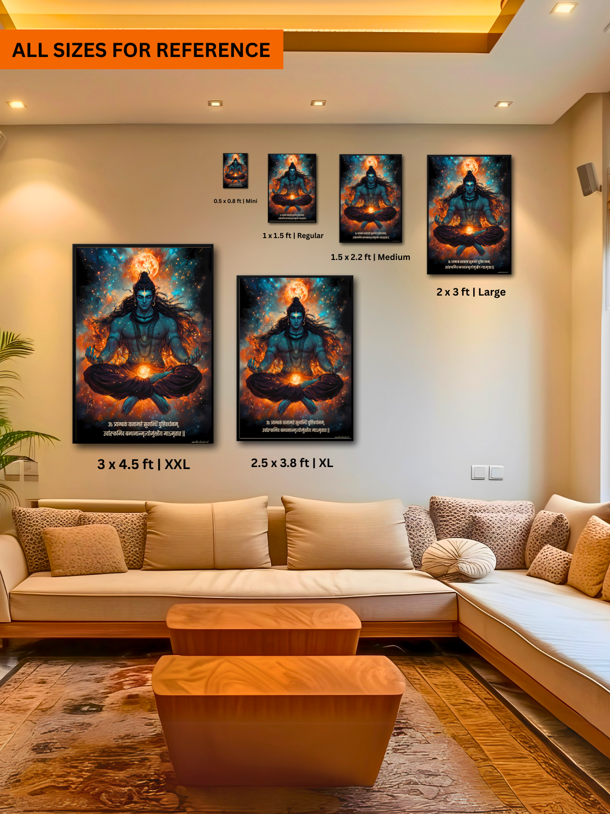 The "ॐ त्र्यम्बकं यजामहे " Lord Shiva Wall Frame | Premium Quality - Bharatvarsh Arts--Wall Poster Sets - Buy Indian Spiritual, Mythology, Gods, Warrior Wall Art - For Living Room, Decor