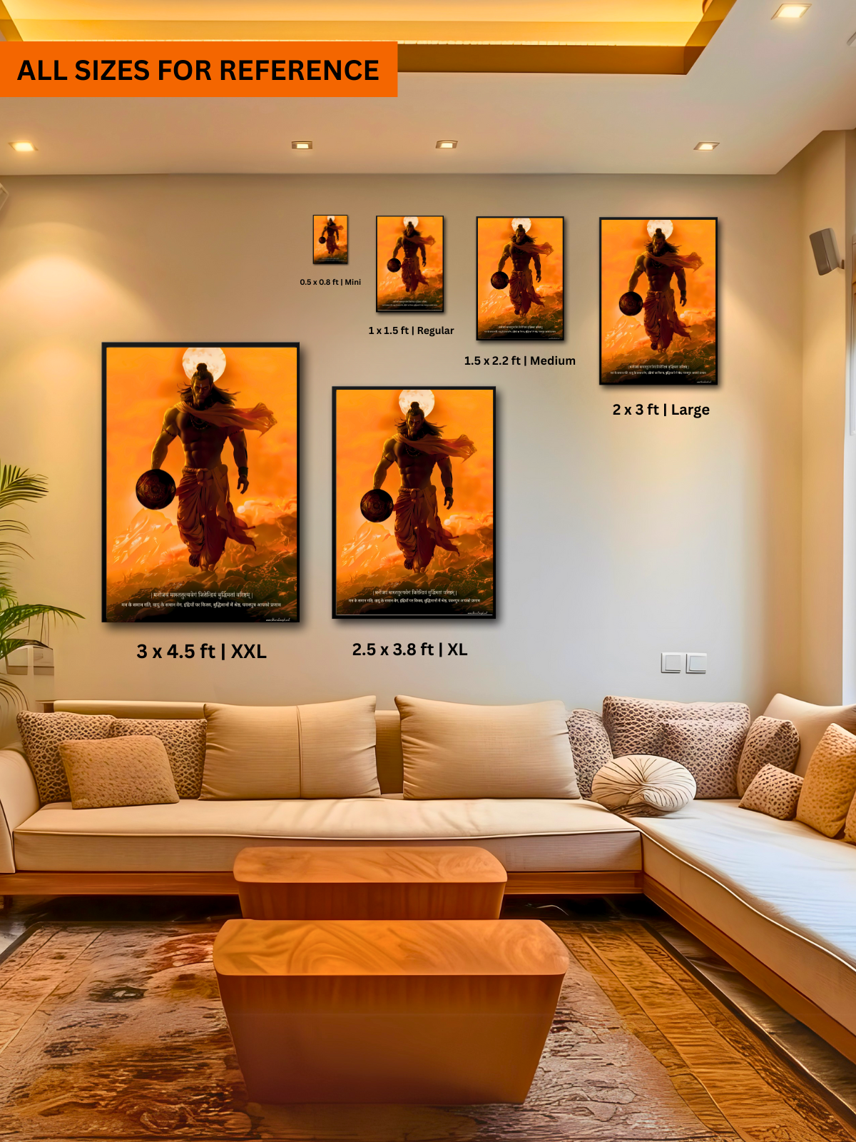 The 'पवनपुत्र' Pavanputra Hanuman Wall Frame | Premium Quality - Bharatvarsh Arts--Wall Poster Sets - Buy Indian Spiritual, Mythology, Gods, Warrior Wall Art - For Living Room, Decor