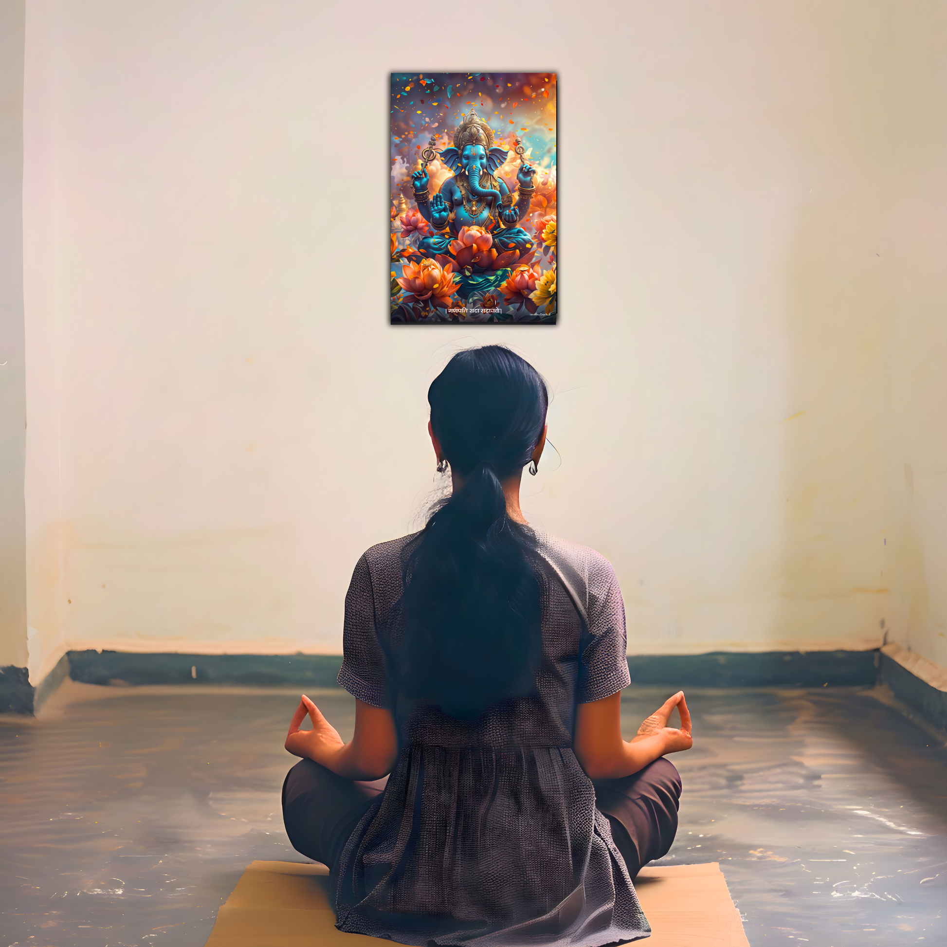 The 'गणपति सदा सहायते' Ganesha Poster | Portrait - 1 x 1.5 ft ( Premium Glossy ) - Bharatvarsh Arts--Wall Poster Sets - Buy Indian Spiritual, Mythology, Gods, Warrior Wall Art - For Living Room, Decor