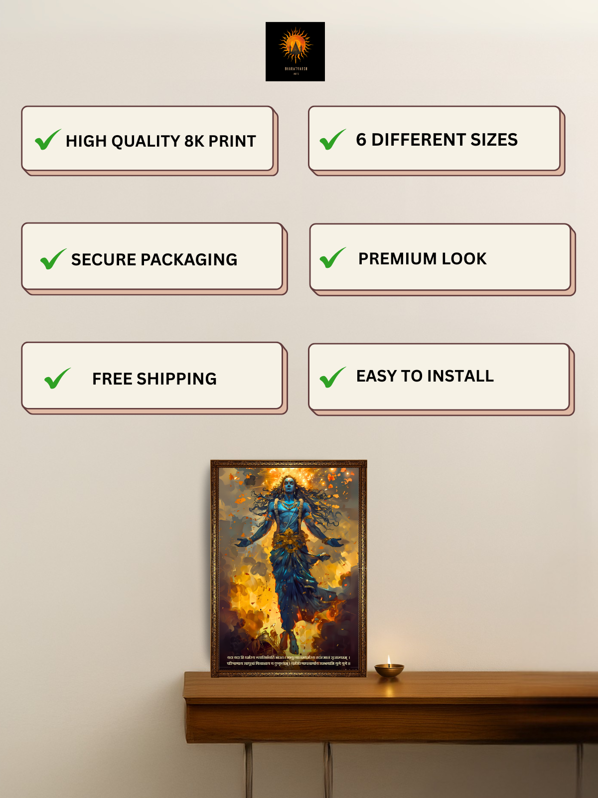 The "यदा यदा हि धर्मस्य" Krishna Bhagwan Wall Frame | Premium Quality - Bharatvarsh Arts--Wall Poster Sets - Buy Indian Spiritual, Mythology, Gods, Warrior Wall Art - For Living Room, Decor
