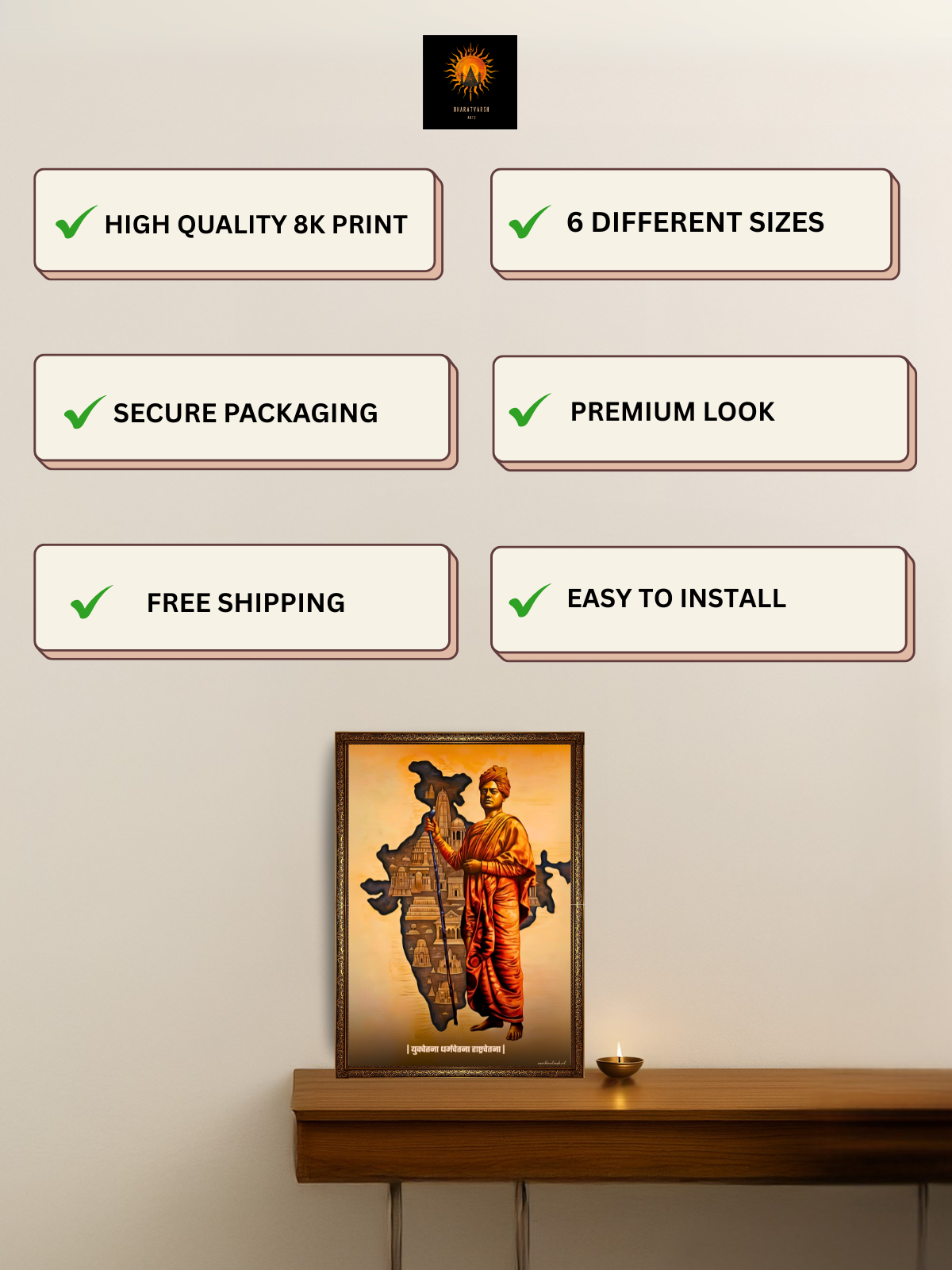 The "युवचेतना धर्मचेतना राष्ट्रचेतना" Swami Vivekananda Wall Frame | Premium Quality - Bharatvarsh Arts--Wall Poster Sets - Buy Indian Spiritual, Mythology, Gods, Warrior Wall Art - For Living Room, Decor