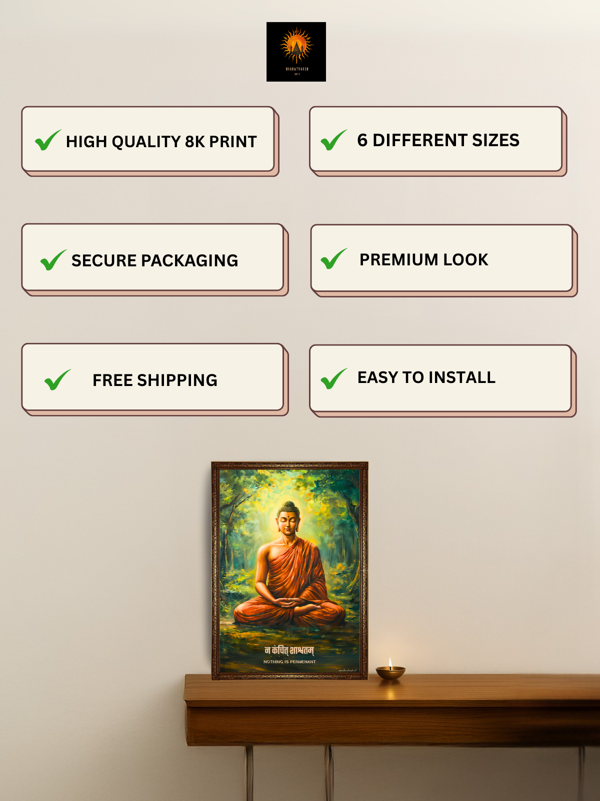 The "न कंचित् शाश्वतम्" Gautam Buddha Wall Frame | Premium Quality - Bharatvarsh Arts--Wall Poster Sets - Buy Indian Spiritual, Mythology, Gods, Warrior Wall Art - For Living Room, Decor