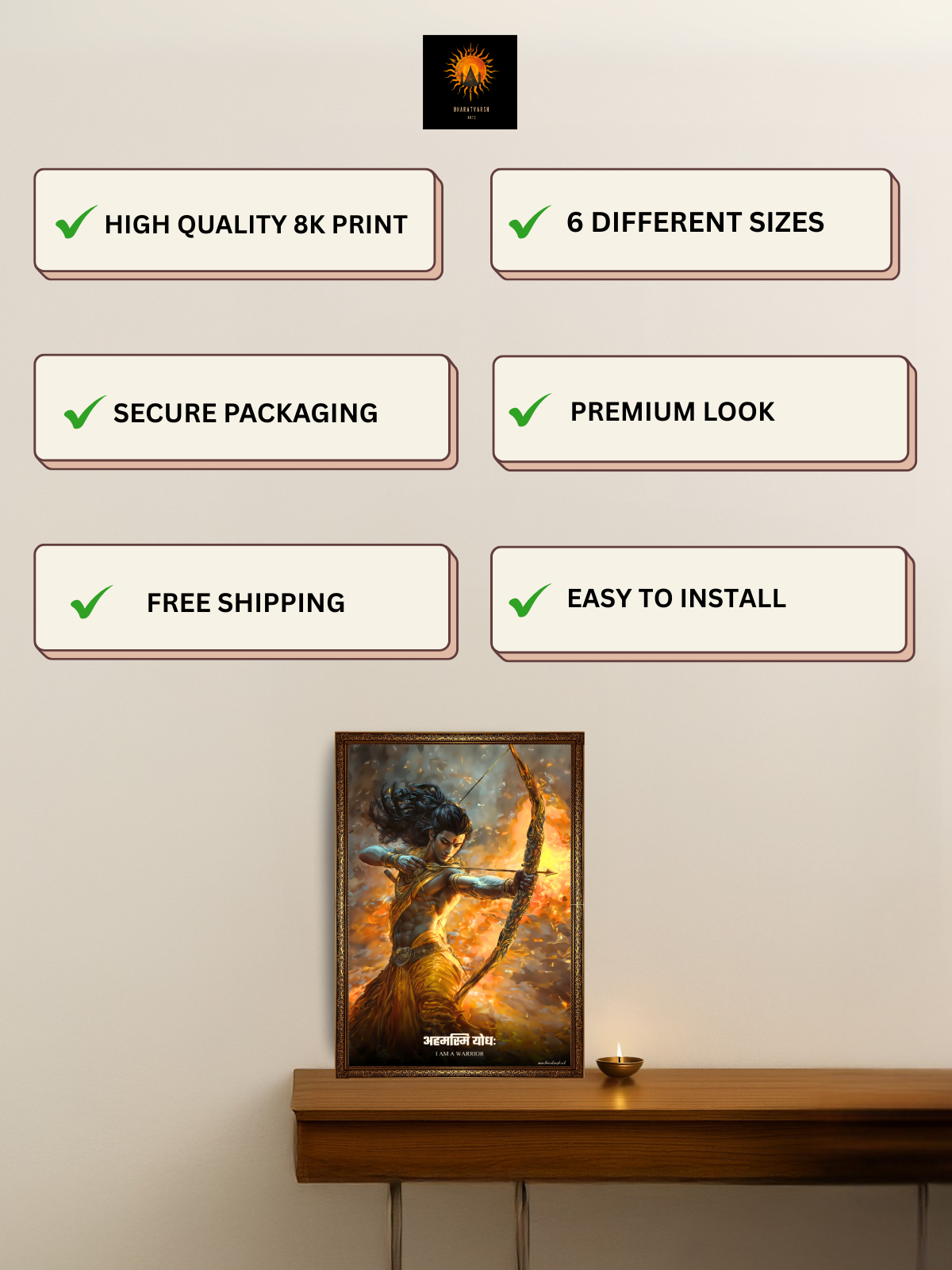 The "अहमस्मि योधः" Prabhu Shreeram Warrior Wall Frame | Premium Quality - Bharatvarsh Arts--Wall Poster Sets - Buy Indian Spiritual, Mythology, Gods, Warrior Wall Art - For Living Room, Decor