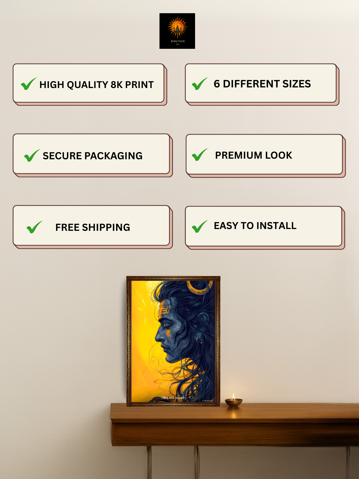 The Shiva "शिव सदा सहायते" Wall Frame | Premium Quality - Bharatvarsh Arts--Wall Poster Sets - Buy Indian Spiritual, Mythology, Gods, Warrior Wall Art - For Living Room, Decor