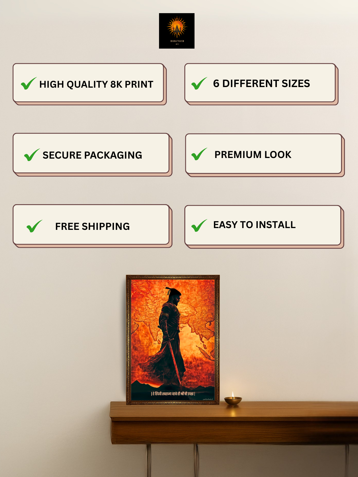 The 'हे हिंदवी स्वराज्य व्हावे ही श्रीं ची इच्छा' Chatrapati Shivaji Maharaj Wall Frame | Premium Quality - Bharatvarsh Arts--Wall Poster Sets - Buy Indian Spiritual, Mythology, Gods, Warrior Wall Art - For Living Room, Decor
