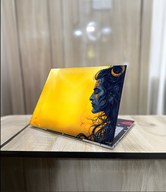 The Lord Shiva Yellow Laptop Skin | Premium Glossy - Bharatvarsh Arts--Wall Poster Sets - Buy Indian Spiritual, Mythology, Gods, Warrior Wall Art - For Living Room, Decor