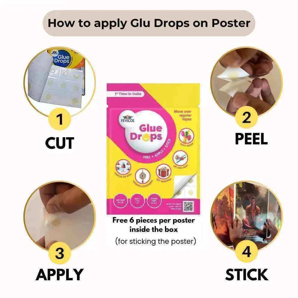 All Lord Krishna 6 Premium Posters Combo + Free Fevicol EasyStick Kit + 1 Surprise Sticker | Size : 1 x 1.5 ft (Copy)