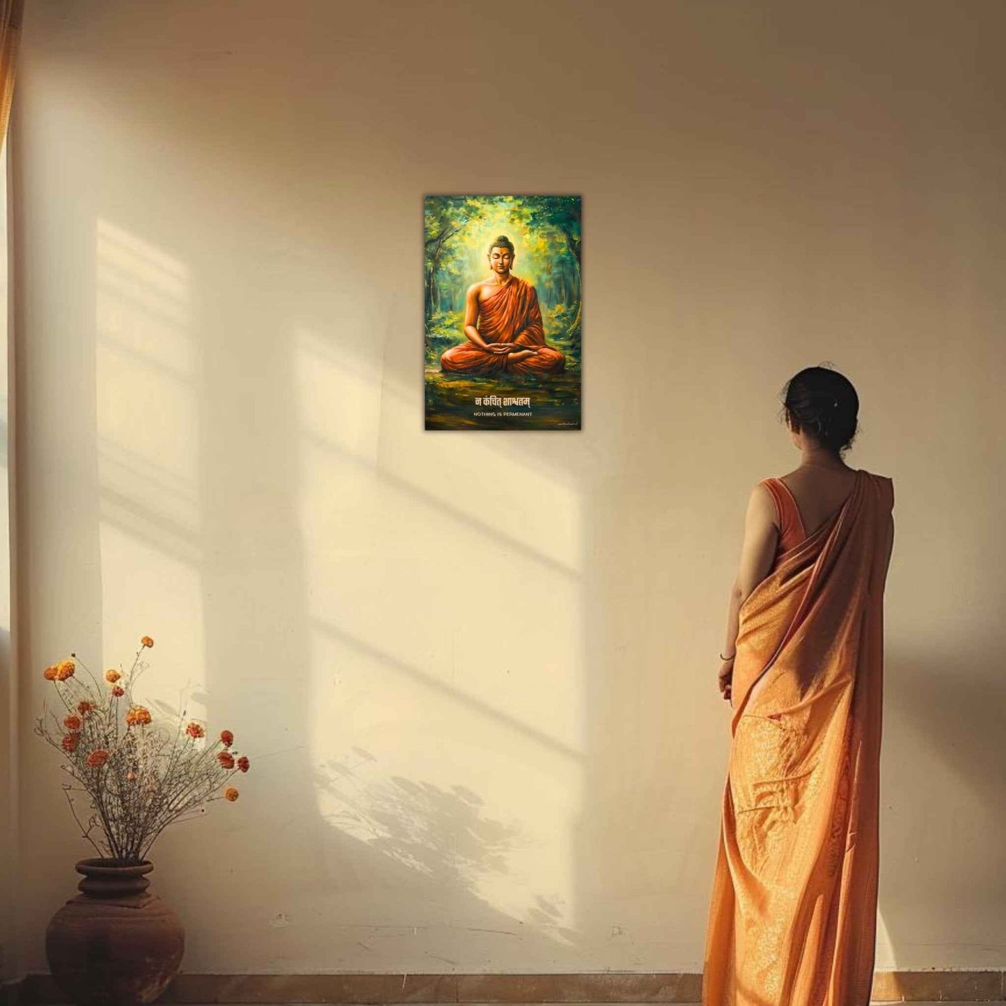 The "न कंचित् शाश्वतम्" Gautam Buddha Poster | 8K | Premium Glossy - Bharatvarsh Arts--Wall Poster Sets - Buy Indian Spiritual, Mythology, Gods, Warrior Wall Art - For Living Room, Decor