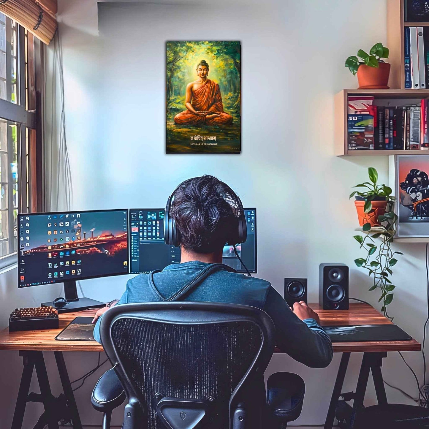 The "न कंचित् शाश्वतम्" Gautam Buddha Poster | 8K | Premium Glossy - Bharatvarsh Arts--Wall Poster Sets - Buy Indian Spiritual, Mythology, Gods, Warrior Wall Art - For Living Room, Decor