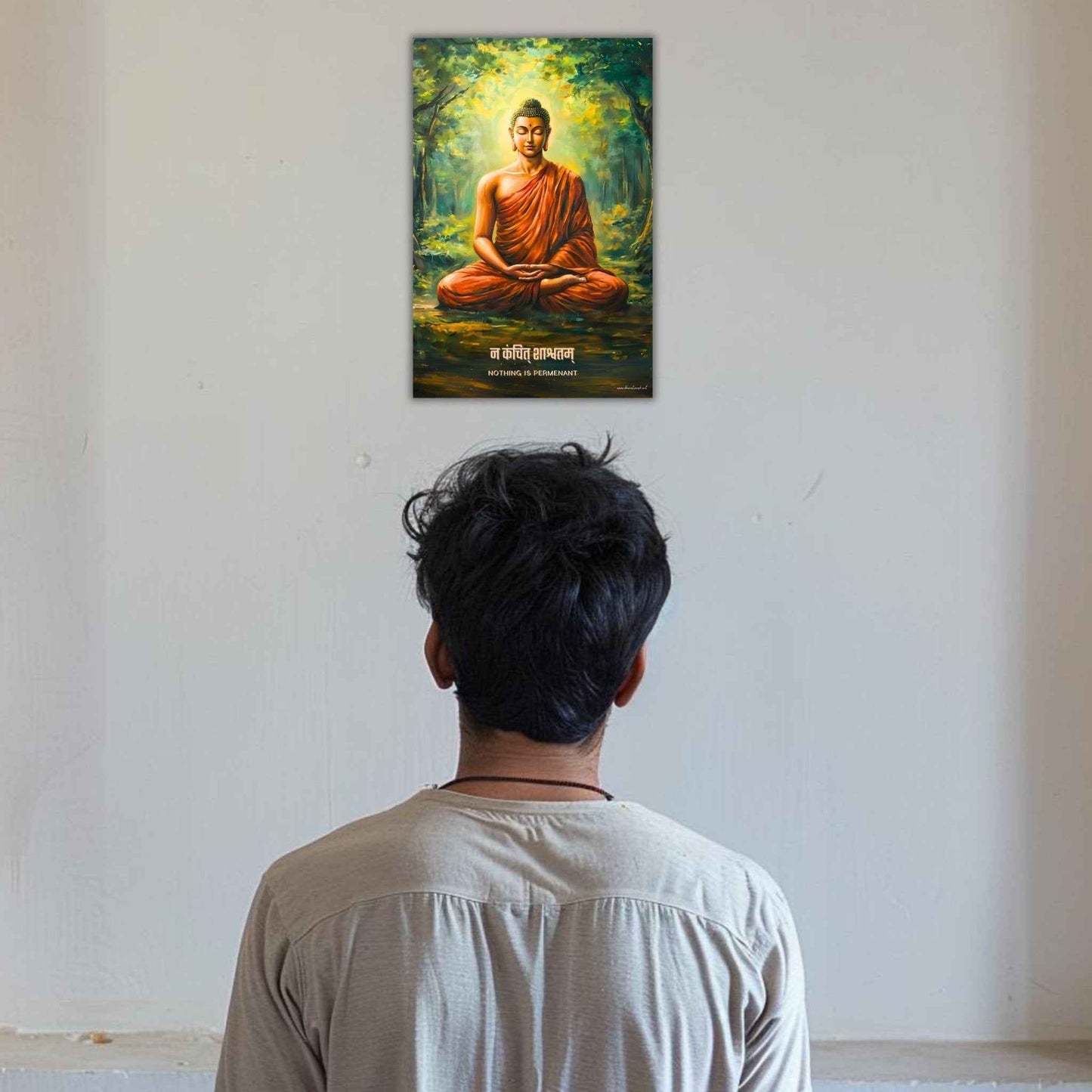 The "न कंचित् शाश्वतम्" Gautam Buddha Poster | 8K | Premium Glossy - Bharatvarsh Arts--Wall Poster Sets - Buy Indian Spiritual, Mythology, Gods, Warrior Wall Art - For Living Room, Decor