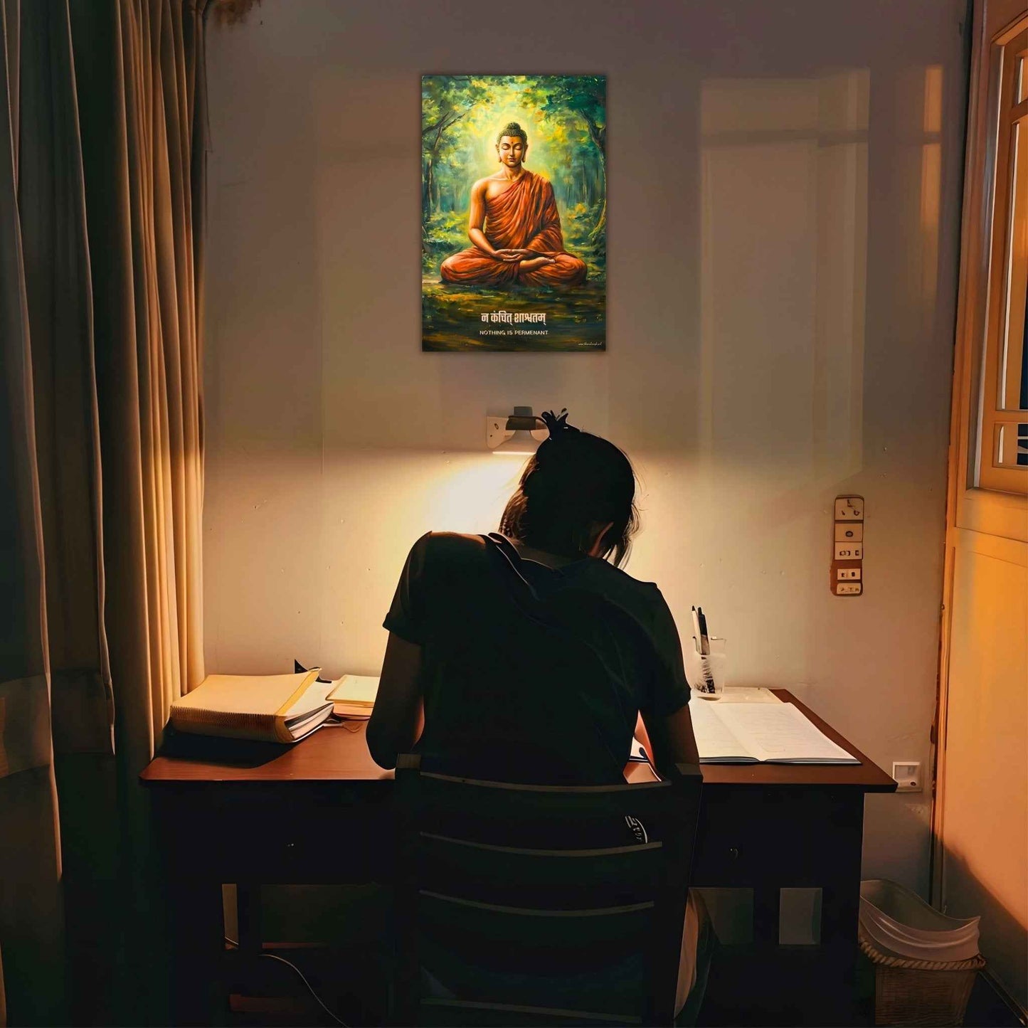 The "न कंचित् शाश्वतम्" Gautam Buddha Poster | 8K | Premium Glossy - Bharatvarsh Arts--Wall Poster Sets - Buy Indian Spiritual, Mythology, Gods, Warrior Wall Art - For Living Room, Decor