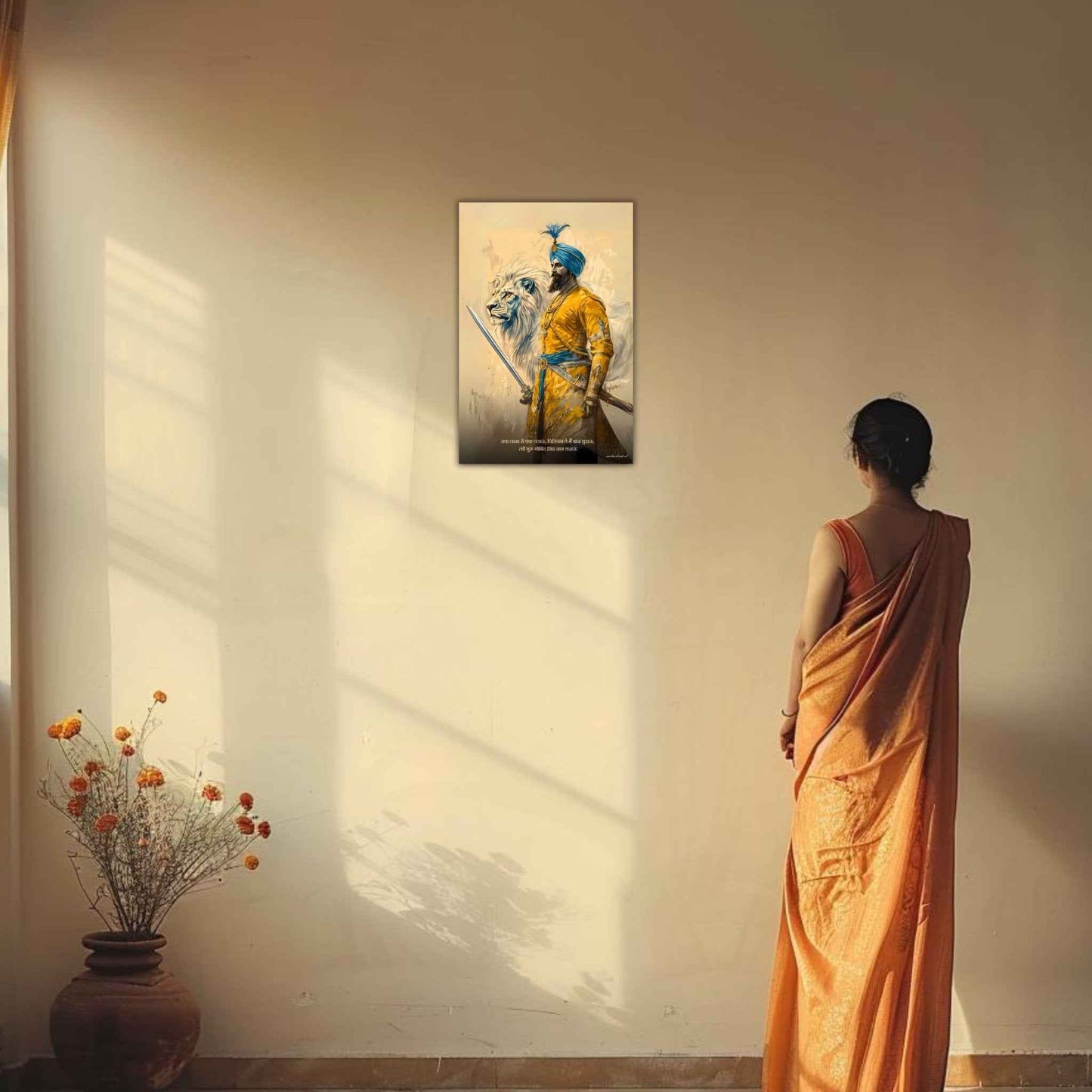 The "सवा लाख से एक लड़ाऊं" Guru Gobind Singh Ji Poster | 8K | Premium Glossy - Bharatvarsh Arts--Wall Poster Sets - Buy Indian Spiritual, Mythology, Gods, Warrior Wall Art - For Living Room, Decor