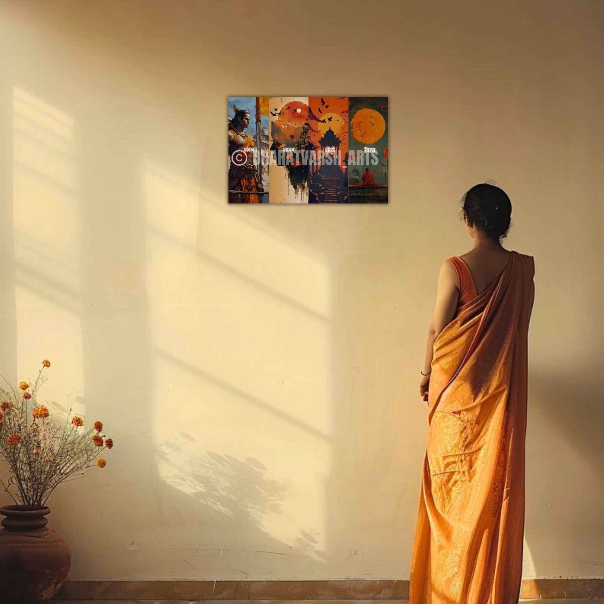 The "शस्त्र • शास्त्र • शौर्य • विद्या" Poster | 8K | Premium Glossy - Bharatvarsh Arts--Wall Poster Sets - Buy Indian Spiritual, Mythology, Gods, Warrior Wall Art - For Living Room, Decor