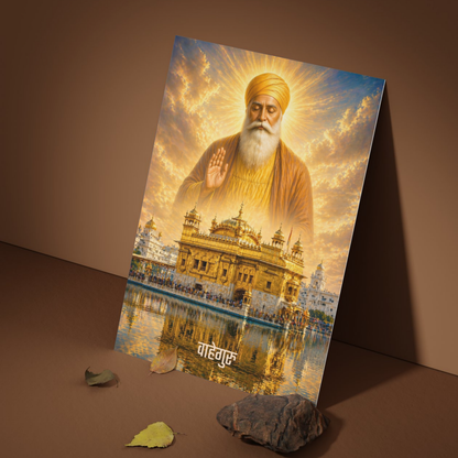The 'वाहेगुरु' Guru Nanak Ji and Golden Temple Poster | 8K | Premium Glossy