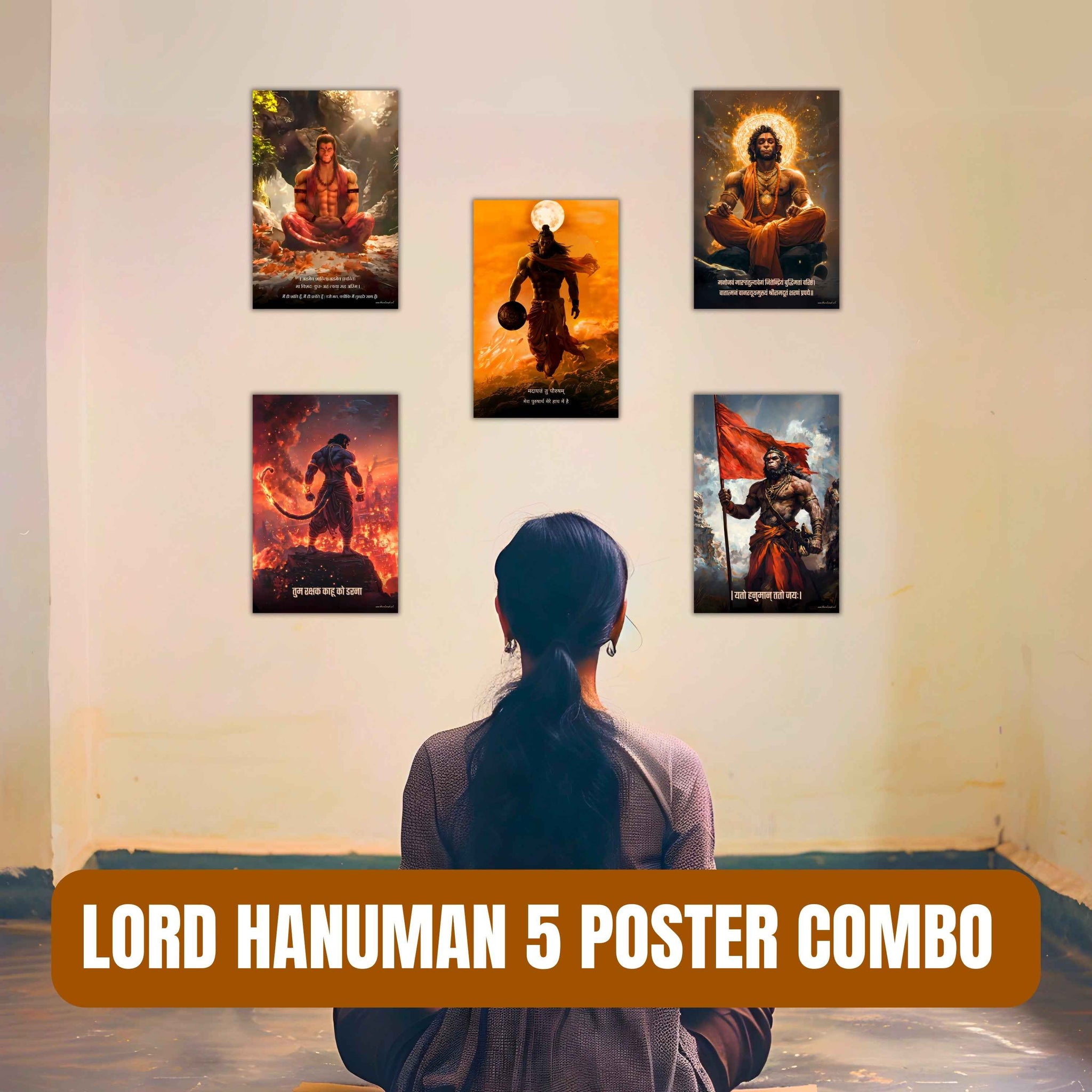 All Lord Hanuman Ji 5 Premium Posters Combo + Free Fevicol EasyStick Kit + 1 Surprise Sticker | Size : 1 x 1.5 ft - Bharatvarsh Arts--Wall Poster Sets - Buy Indian Spiritual, Mythology, Gods, Warrior Wall Art - For Living Room, Decor