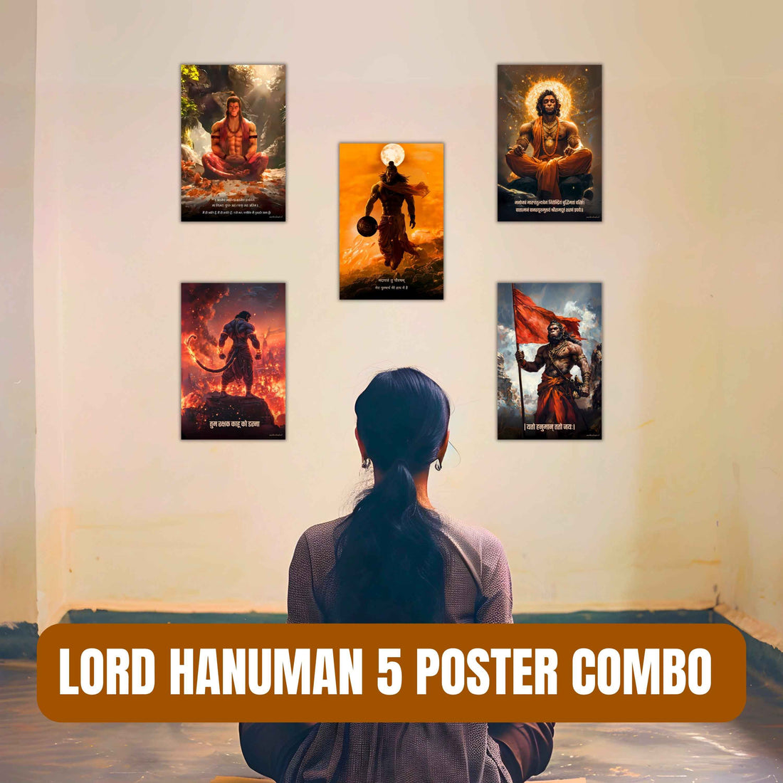 All Lord Hanuman Ji 5 Premium Posters Combo + Free Fevicol EasyStick Kit + 1 Surprise Sticker | Size : 1 x 1.5 ft - Bharatvarsh Arts--Wall Poster Sets - Buy Indian Spiritual, Mythology, Gods, Warrior Wall Art - For Living Room, Decor
