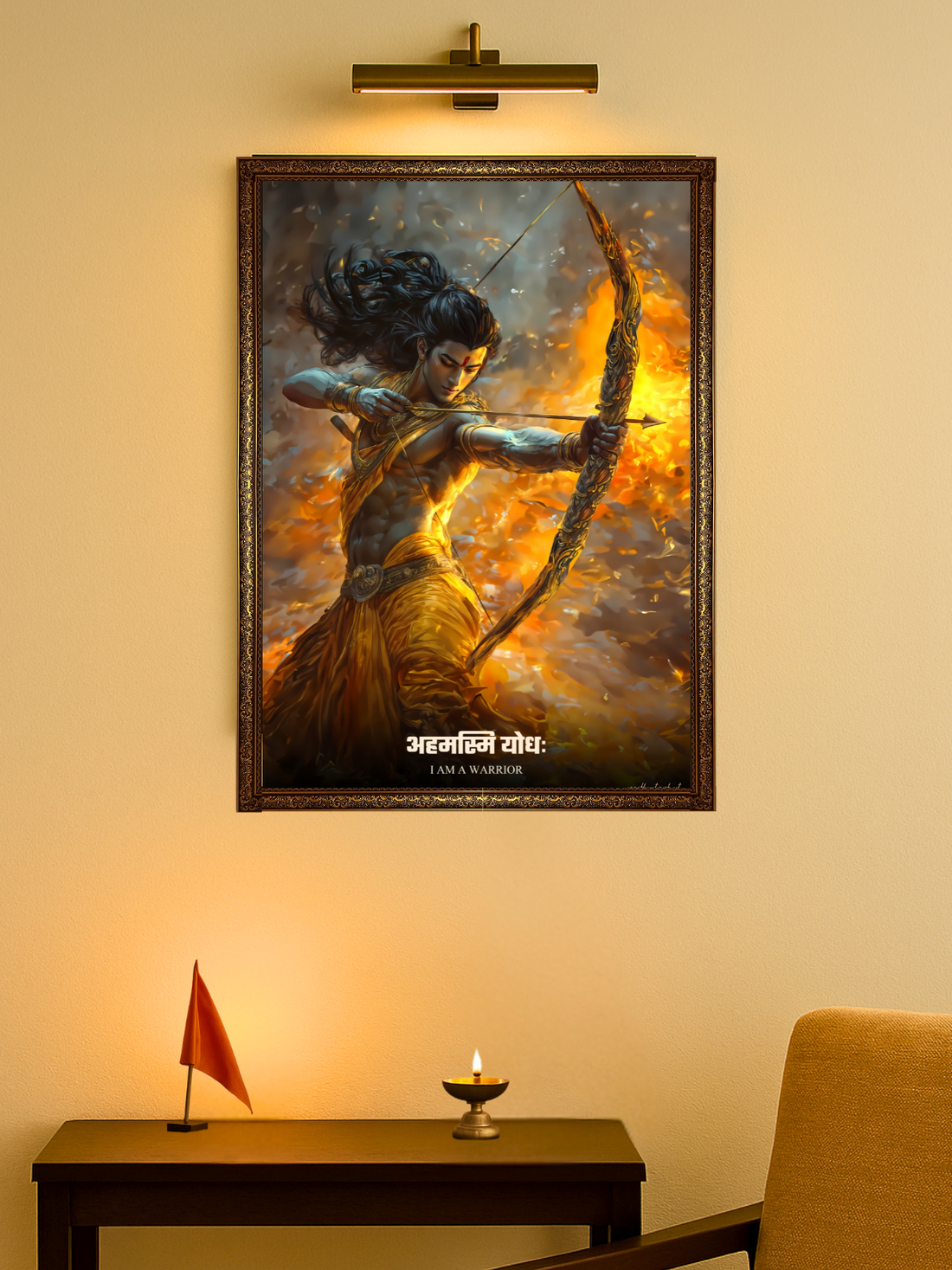 The "अहमस्मि योधः" Prabhu Shreeram Warrior Wall Frame | Premium Quality - Bharatvarsh Arts--Wall Poster Sets - Buy Indian Spiritual, Mythology, Gods, Warrior Wall Art - For Living Room, Decor