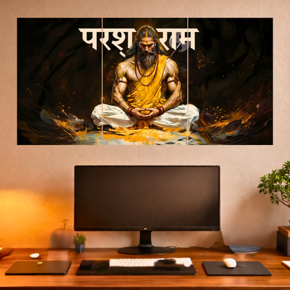The 'परशुराम' Parshuram Ji Meditation Epic 3 Panel SPLIT Poster | 8K | Premium Glossy