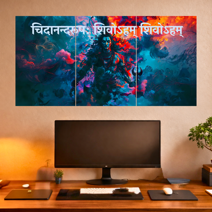 The 'चिदानन्दरूपः शिवोऽहम् शिवोऽहम्' Lord Shiva Epic 3 Panel SPLIT Poster | 8K | Premium Glossy