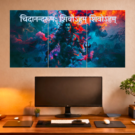 The 'चिदानन्दरूपः शिवोऽहम् शिवोऽहम्' Lord Shiva Epic 3 Panel SPLIT Poster | 8K | Premium Glossy