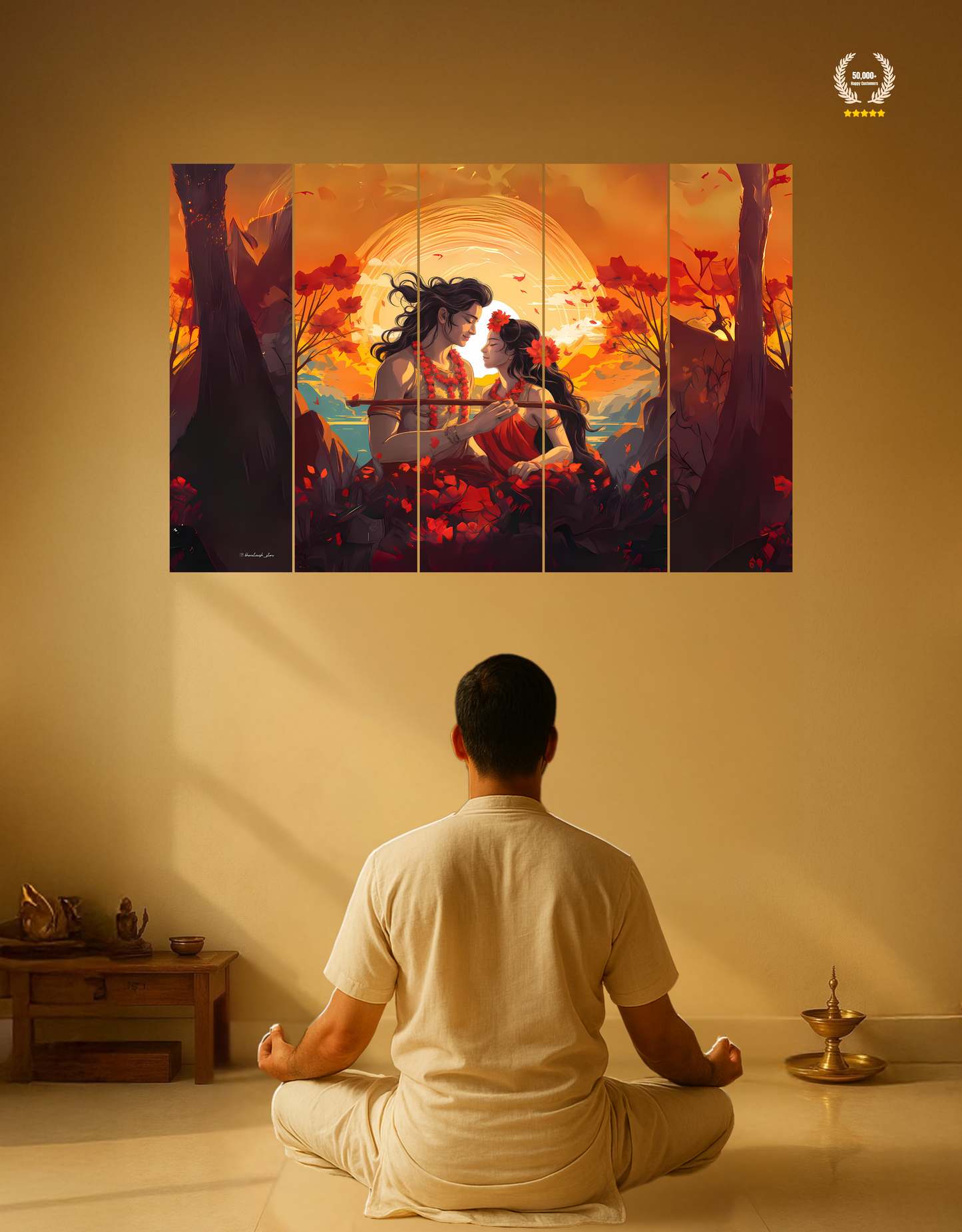 The Eternal Radha and Krishna in Vrindavan | 5-Piece Split Premium Wooden Frame (8K Quality Print)