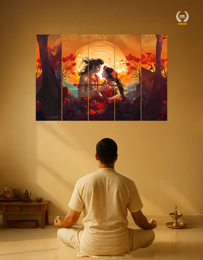 The Eternal Radha and Krishna in Vrindavan | 5-Piece Split Premium Wooden Frame (8K Quality Print)