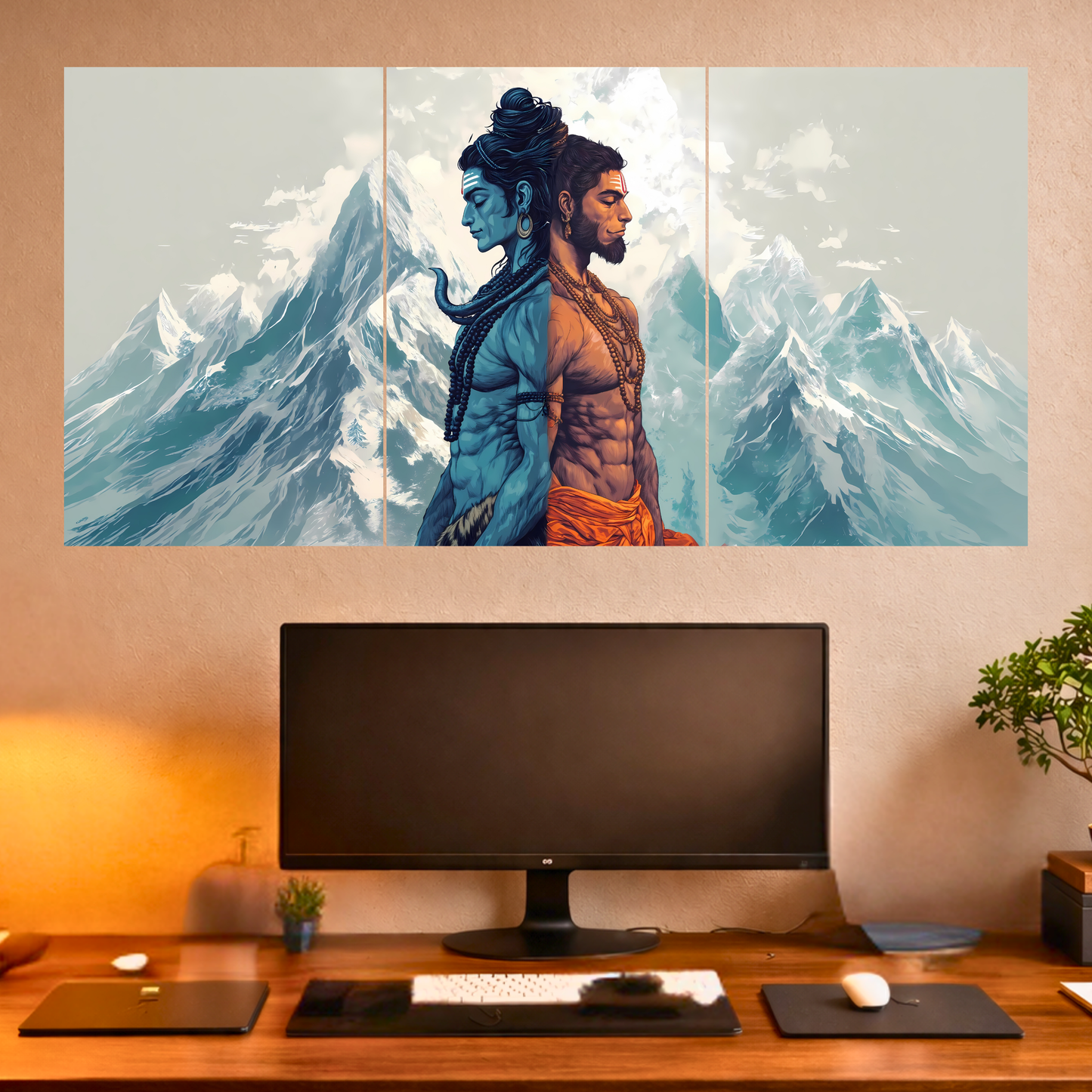 The Shiv Hanuman Epic 3 Panel SPLIT Poster | 8K | Premium Glossy