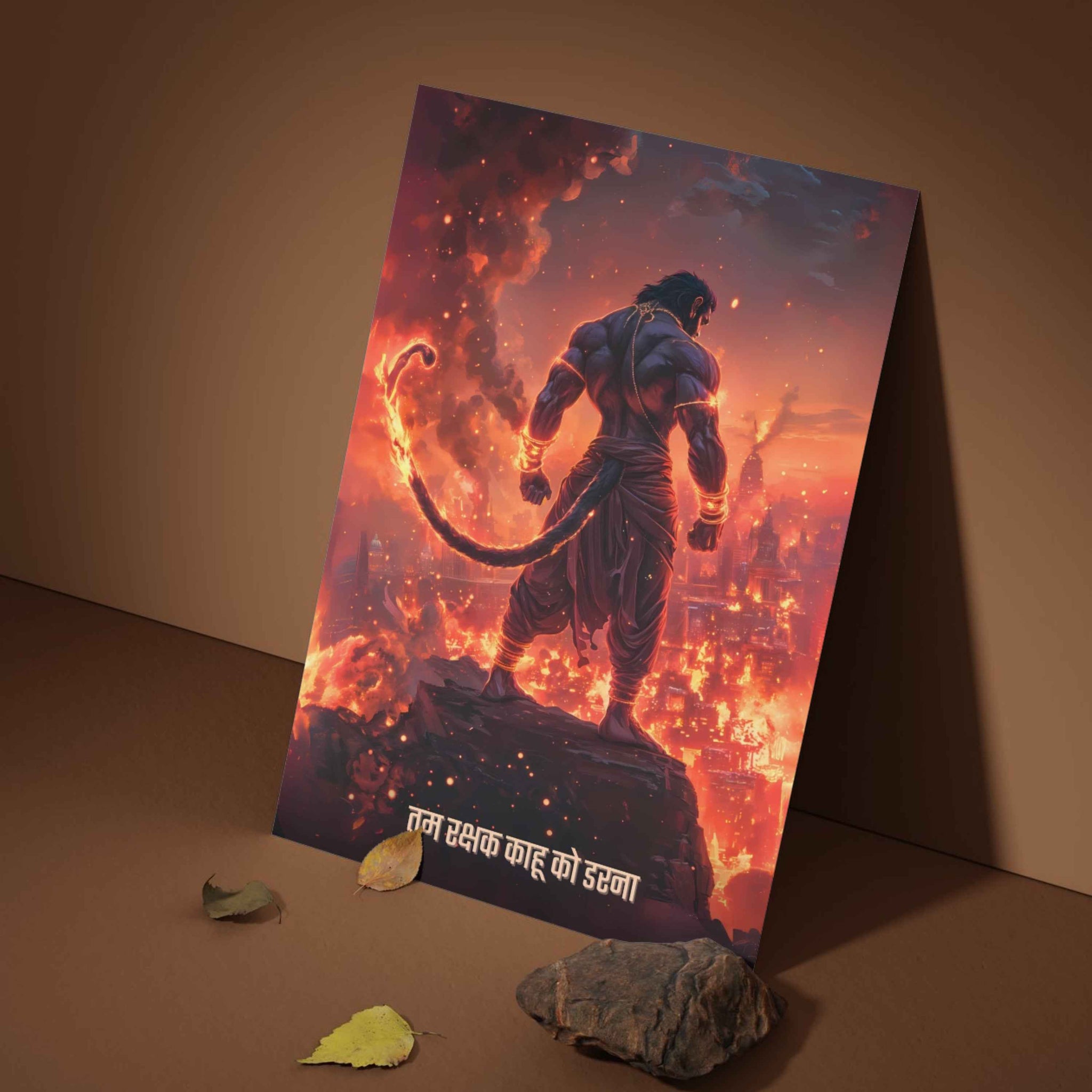 The 'तुम रक्षक काहू को डरना' Hanuman Lankadahan Poster | 8K | Premium Glossy - Bharatvarsh Arts--Wall Poster Sets - Buy Indian Spiritual, Mythology, Gods, Warrior Wall Art - For Living Room, Decor